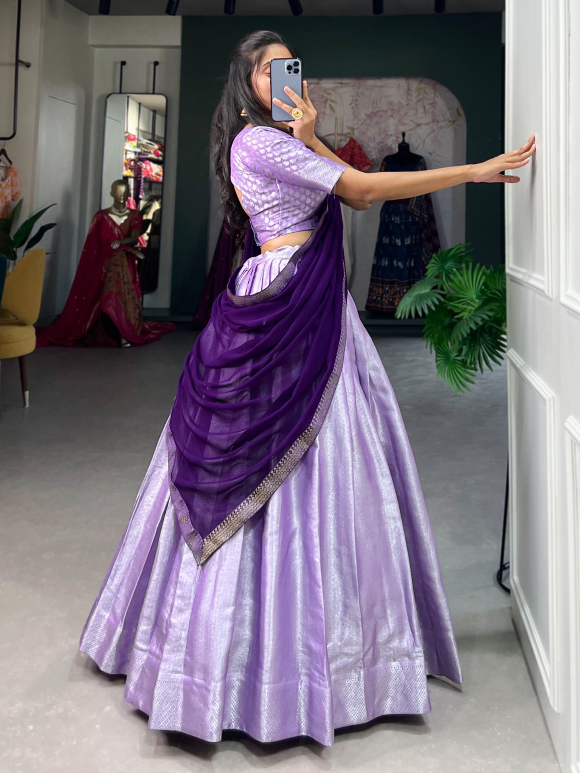 Gorgeous Lavender Weaving Jacquard Traditional Lehenga Choli