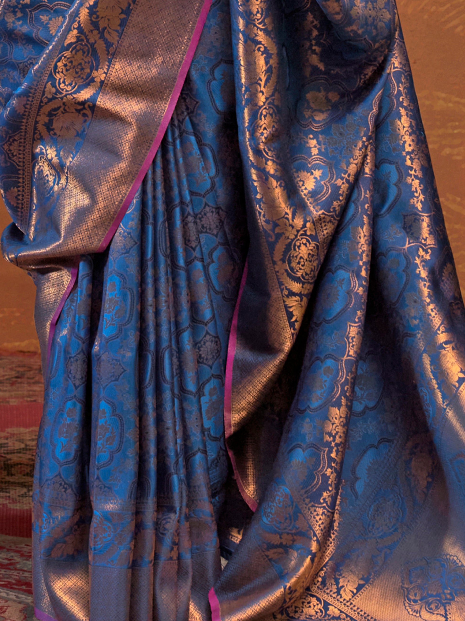 Alluring Blue Zari Weaving Silk Function Wear Saree With Blouse