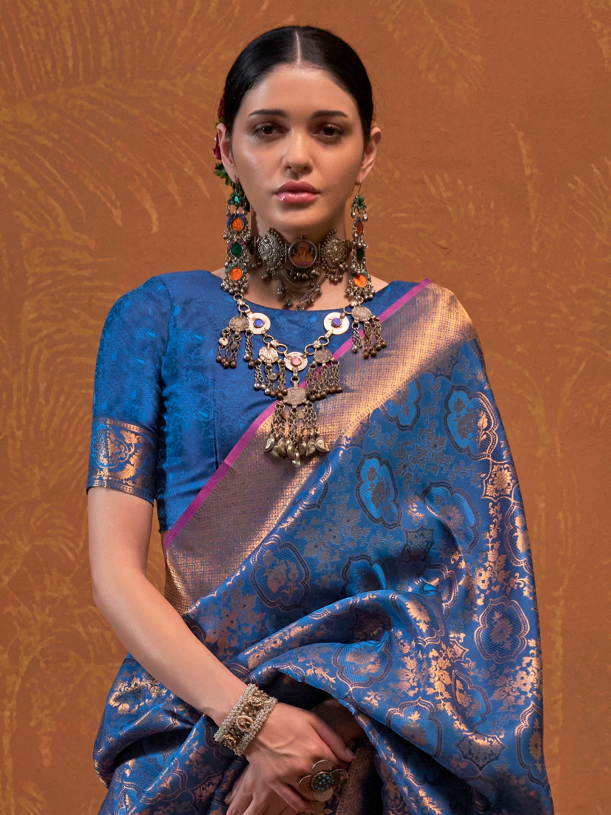 Alluring Blue Zari Weaving Silk Function Wear Saree With Blouse