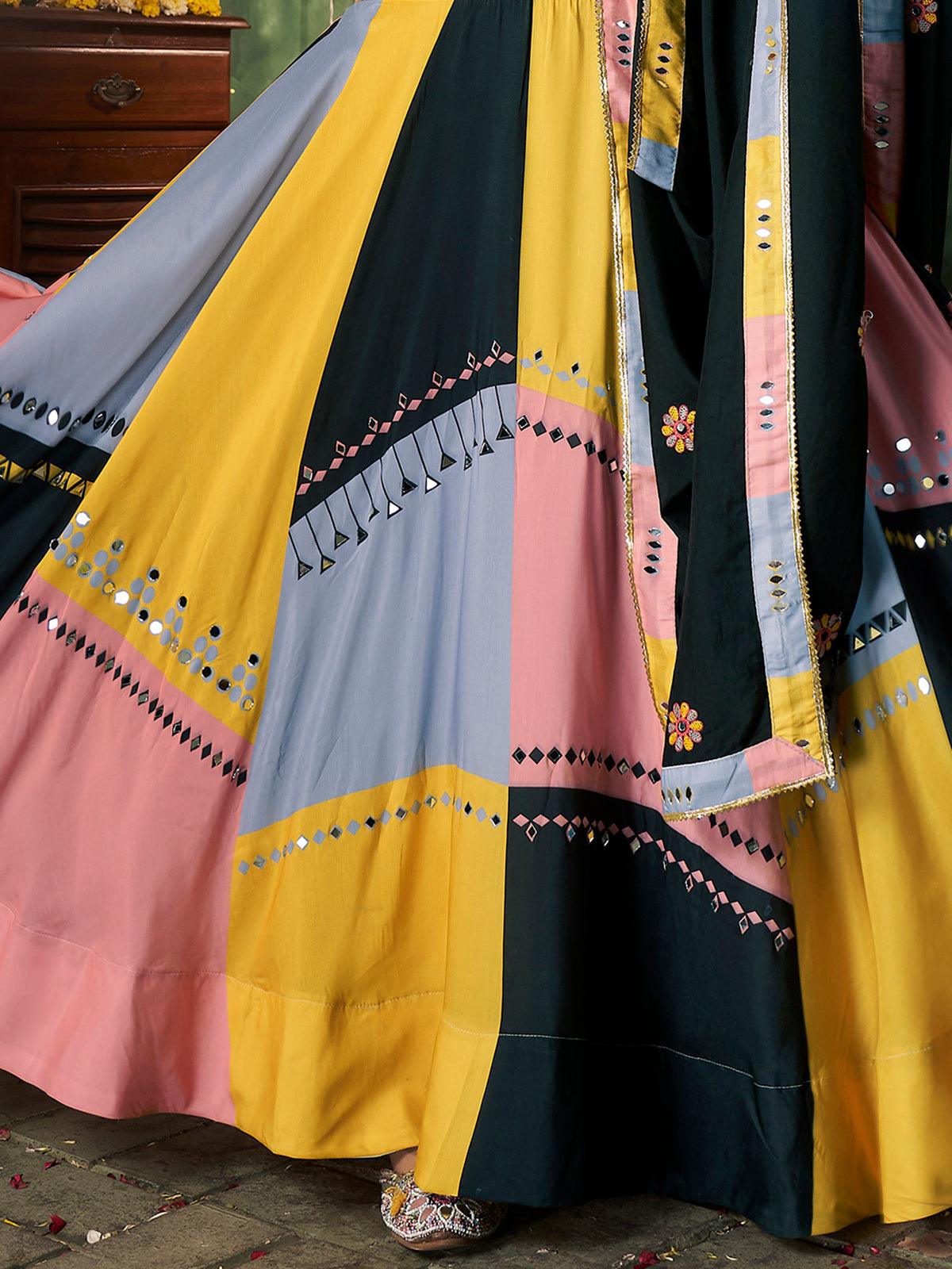 Incredible Multi-Color Mirror Work Cotton Navratri Lehenga Choli With Dupatta
