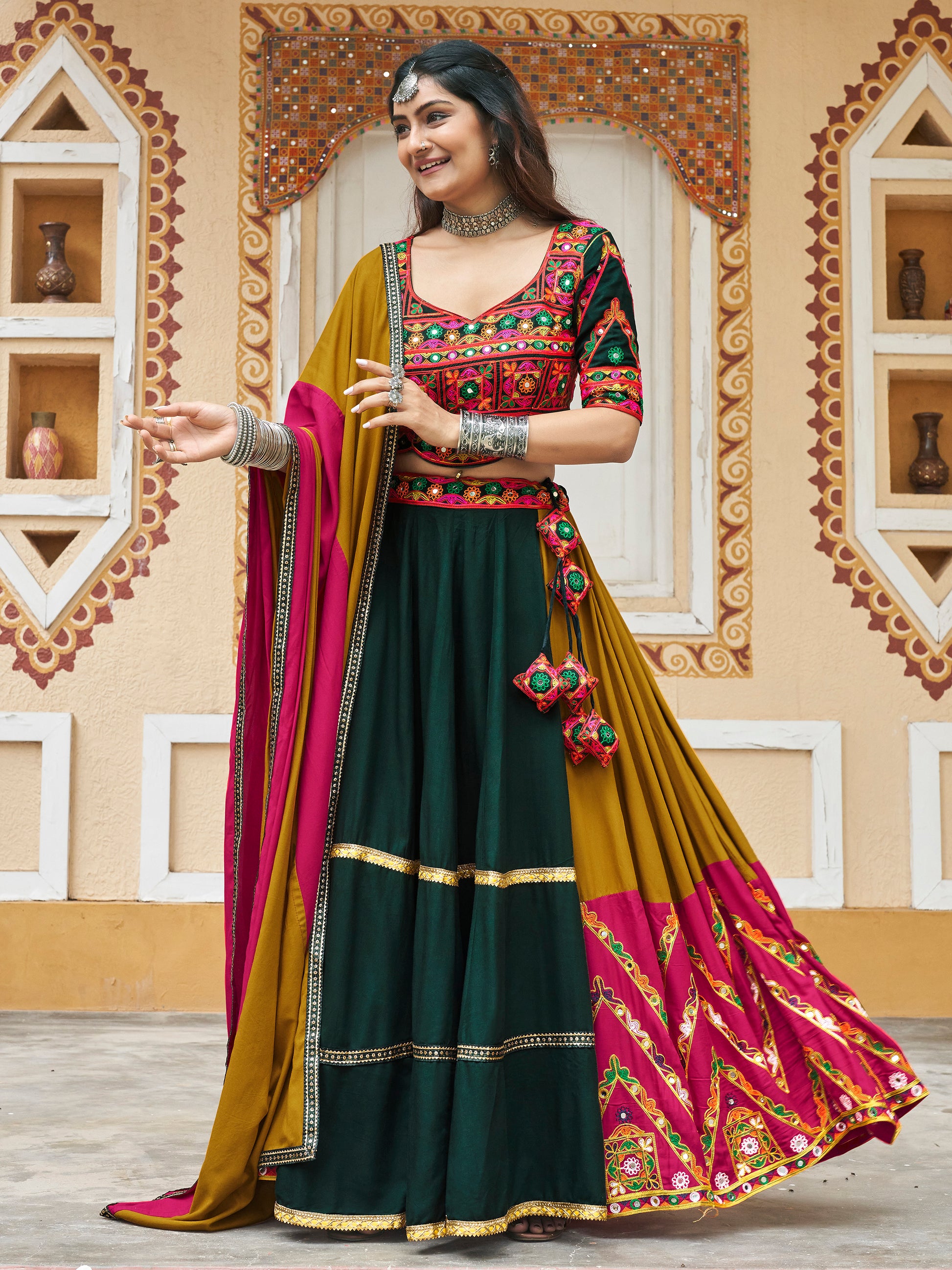 Marvelous Multi-Color Embroidered Rayon Navratri Lehenga Choli