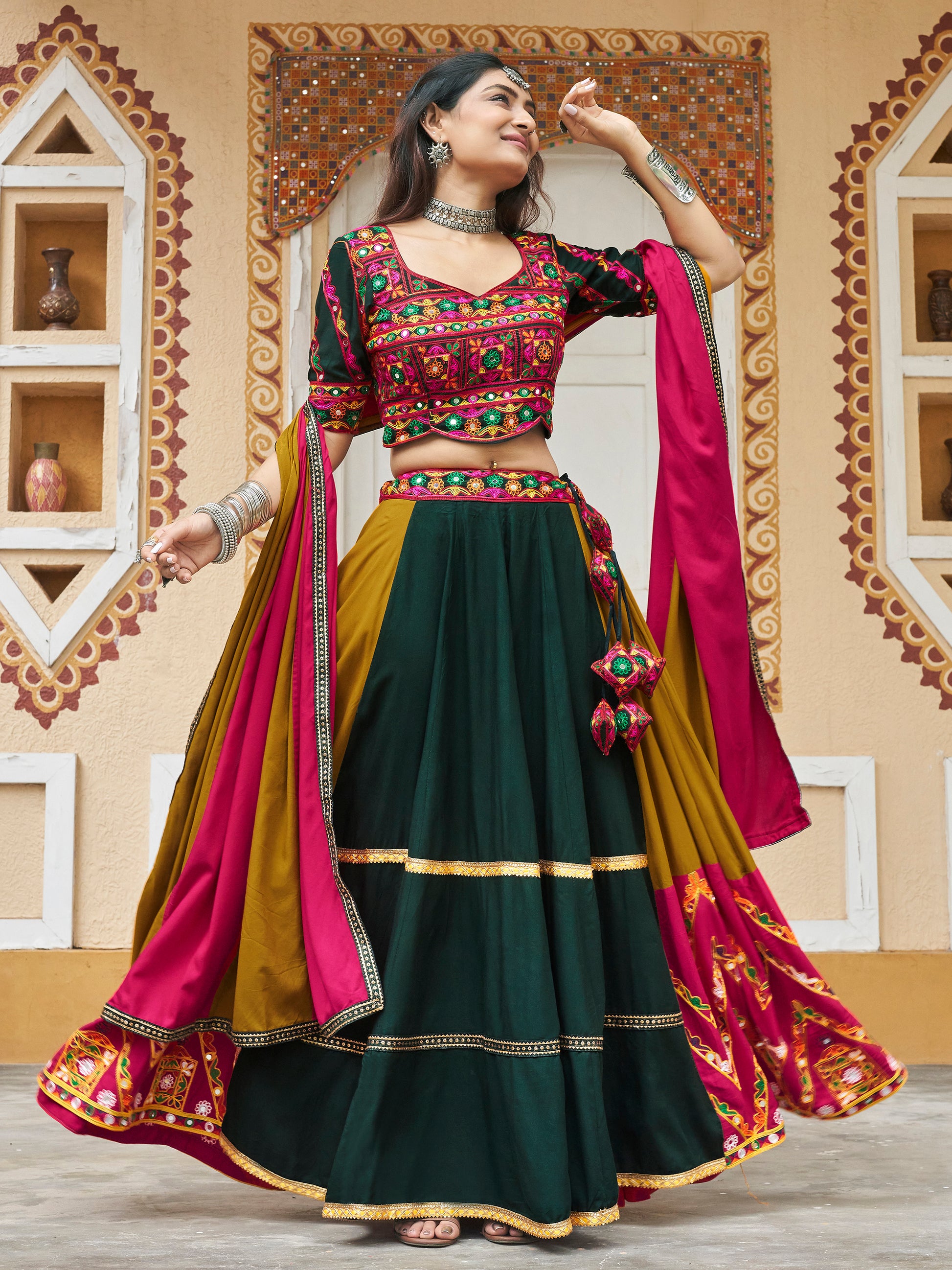 Marvelous Multi-Color Embroidered Rayon Navratri Lehenga Choli
