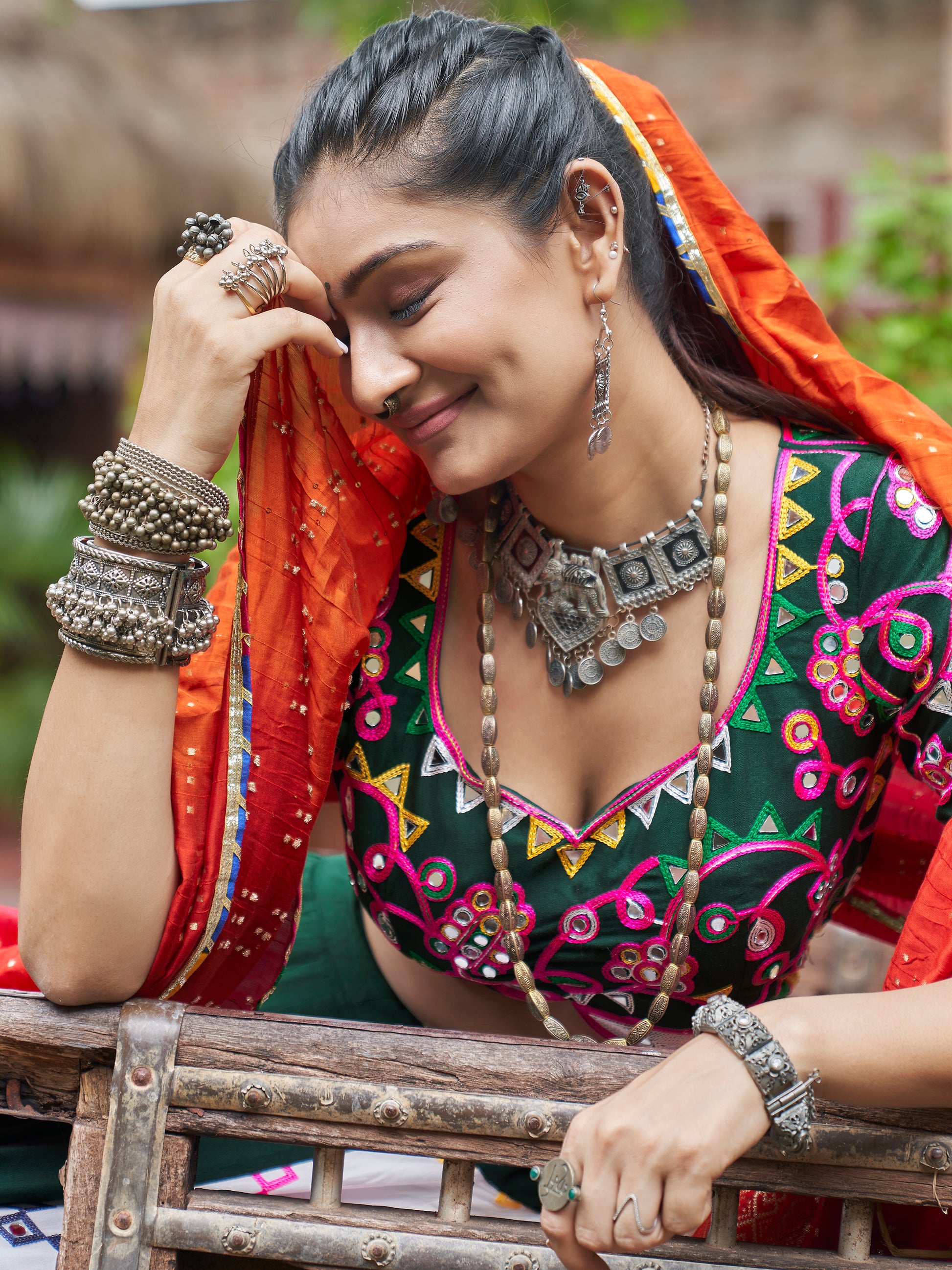 Attractive Multi-Color Mirror Work Rayon Navratri Wear Lehenga Choli