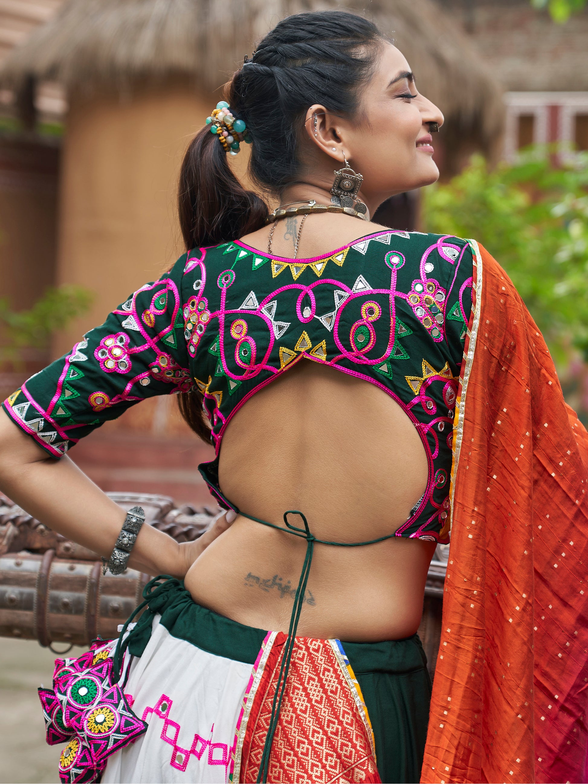 Attractive Multi-Color Mirror Work Rayon Navratri Wear Lehenga Choli