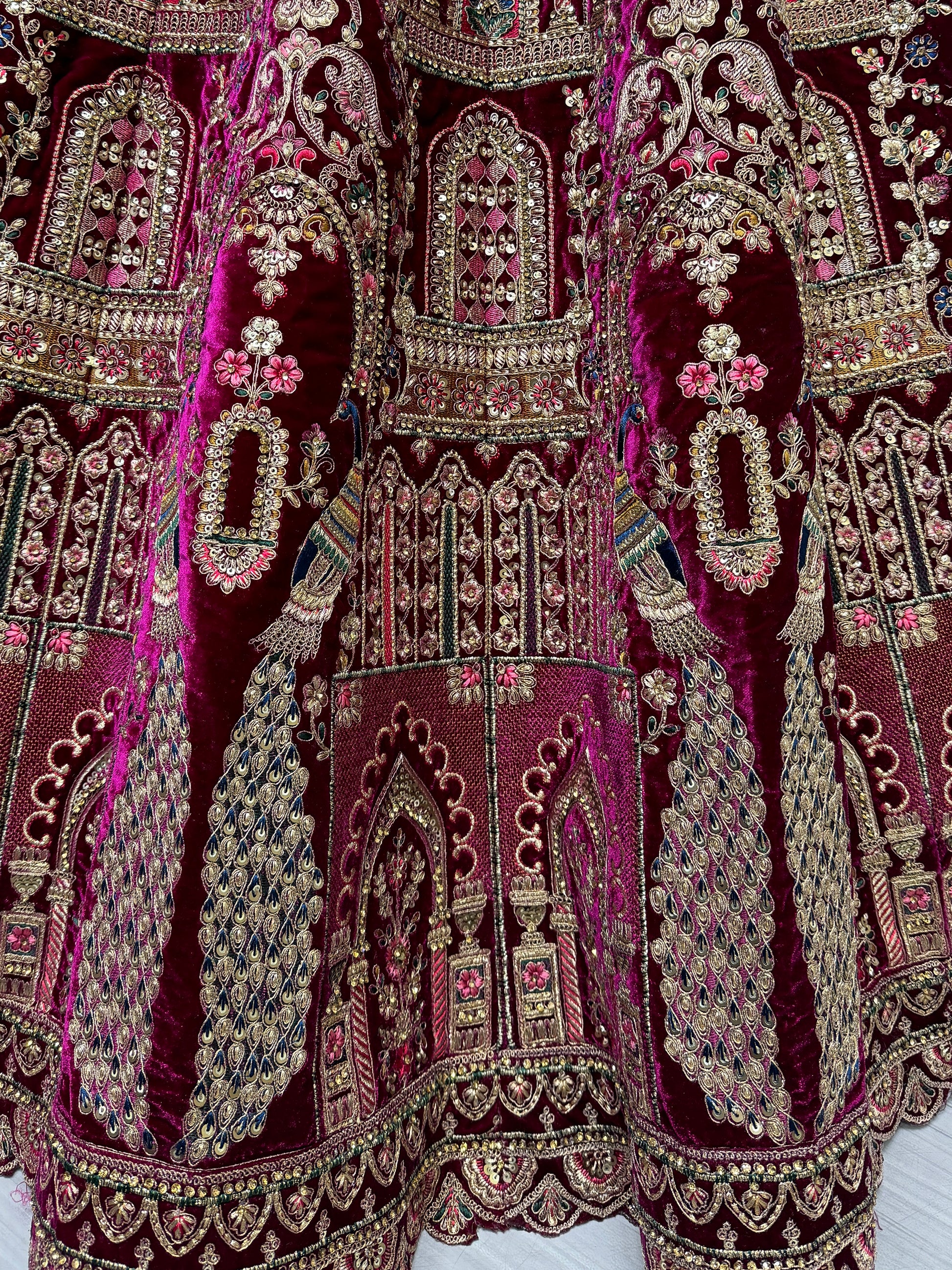 Lovely Pink Dori Work Velvet Bridal Lehenga Choli With Double Dupatta