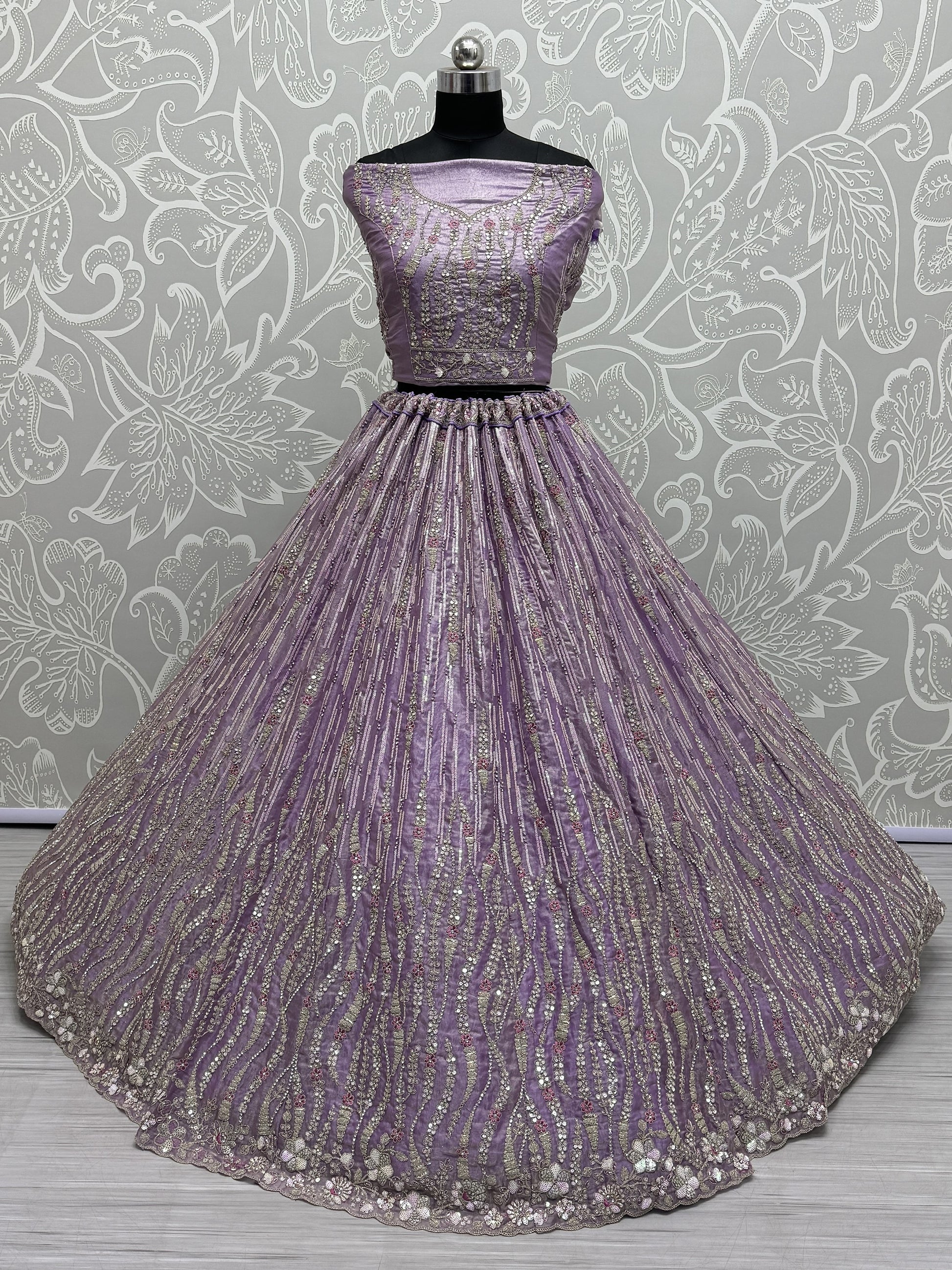 Dazzling Lavender Sequins Silk Bridesmaid Lehenga Choli With Dupatta
