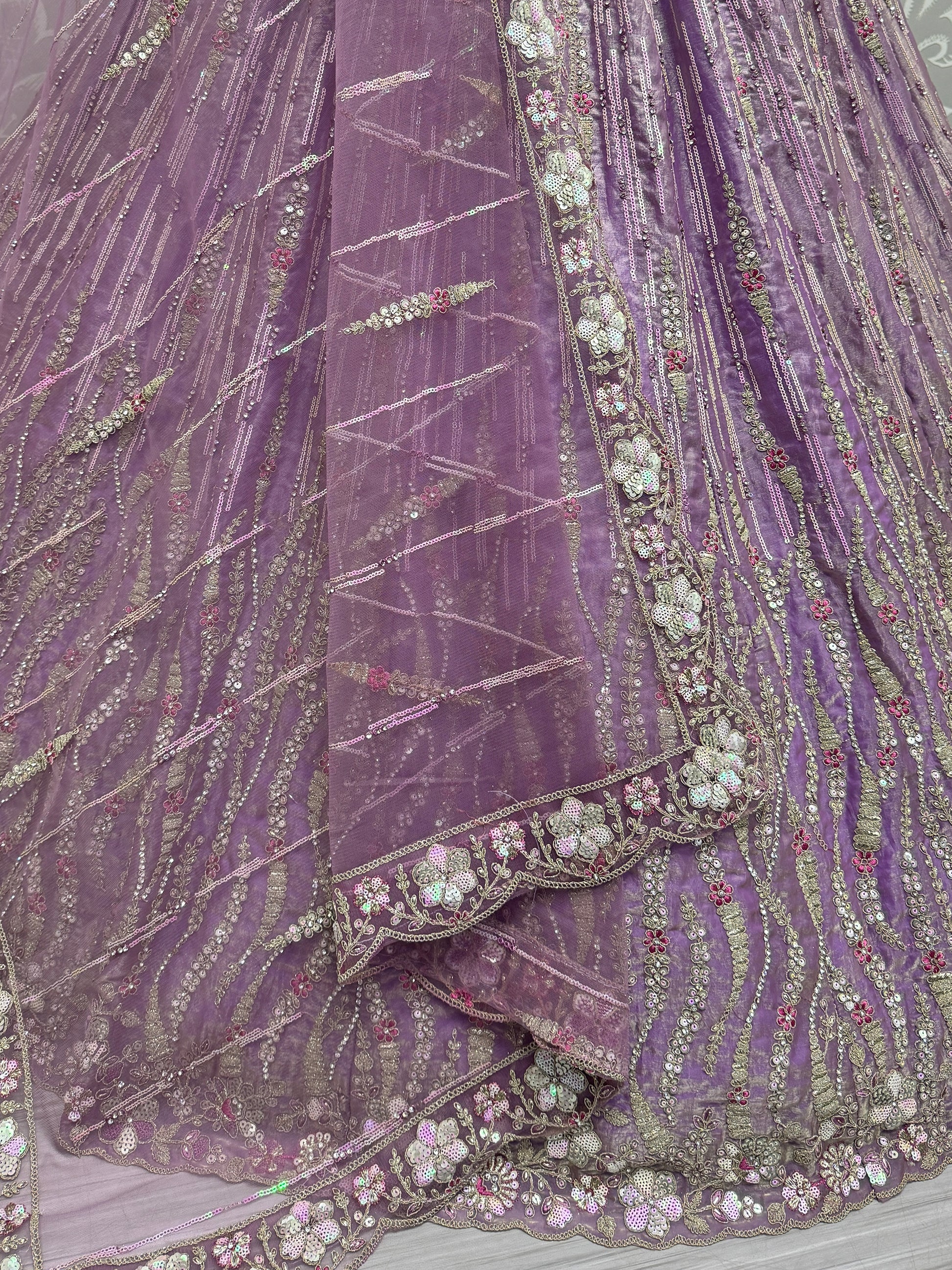 Dazzling Lavender Sequins Silk Bridesmaid Lehenga Choli With Dupatta