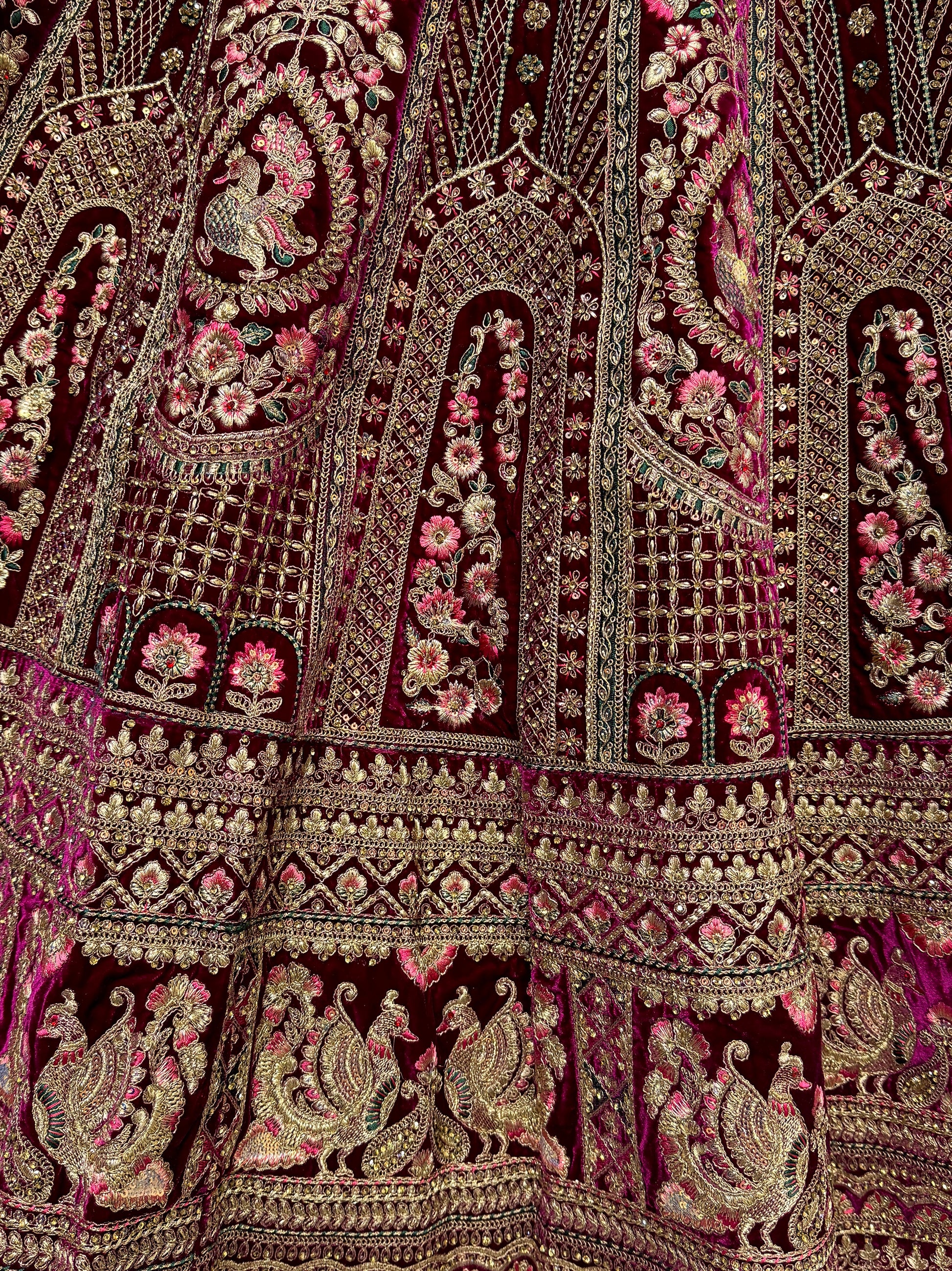 Pretty Pink Dori Work Velvet Bridal Lehenga Choli With Double Dupatta