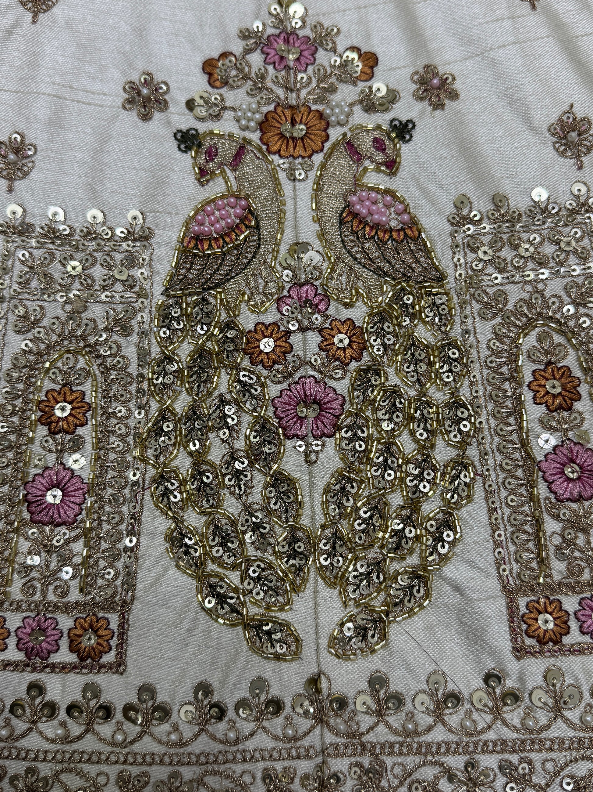 Stunning Off-White Sequins Work Silk Wedding Lehenga Choli With Double Dupatta