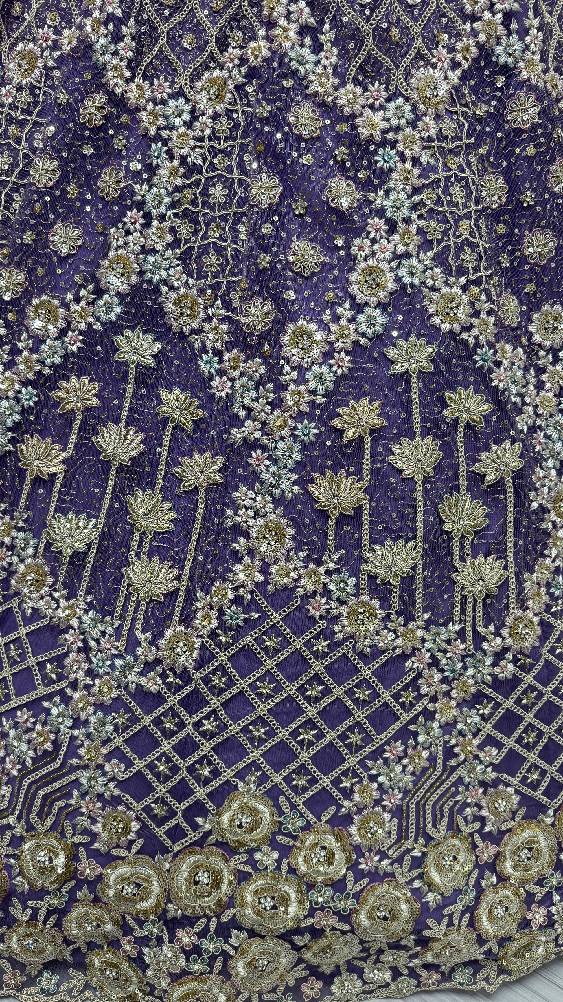 Alluring Purple Thread Embroidery Net Wedding Lehenga Choli