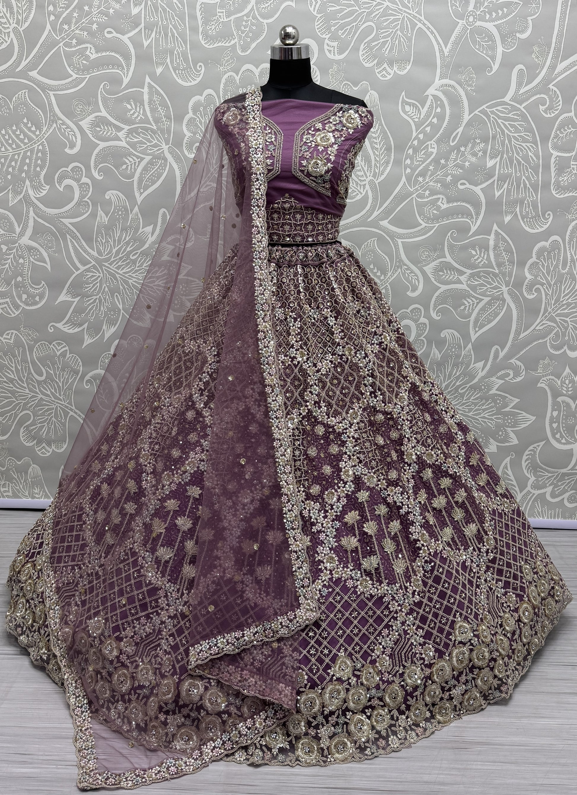Lovely Pink Dori Embroidered Net Bridesmaid Lehenga Choli With Dupatta