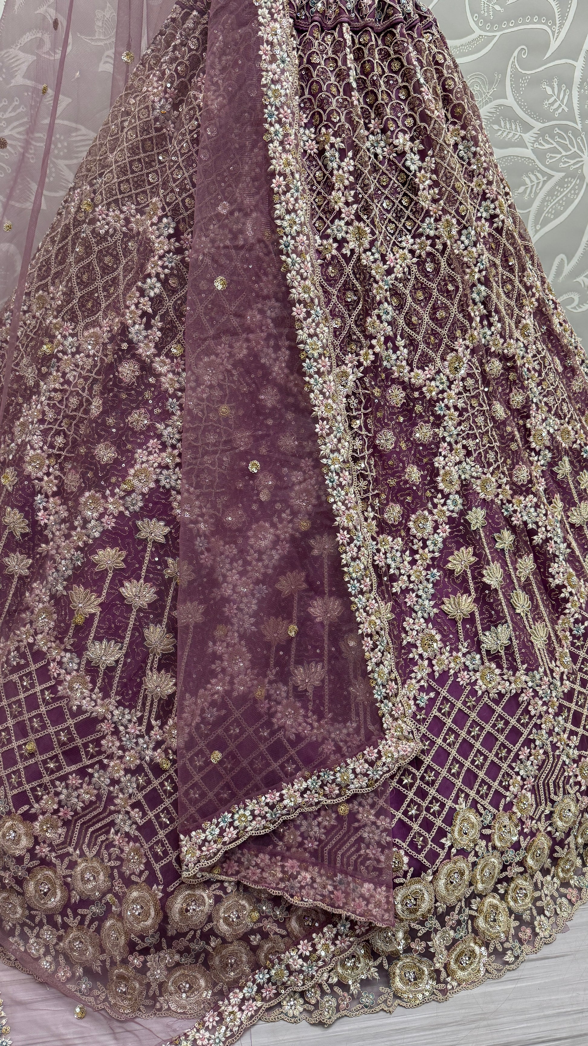 Lovely Pink Dori Embroidered Net Bridesmaid Lehenga Choli With Dupatta