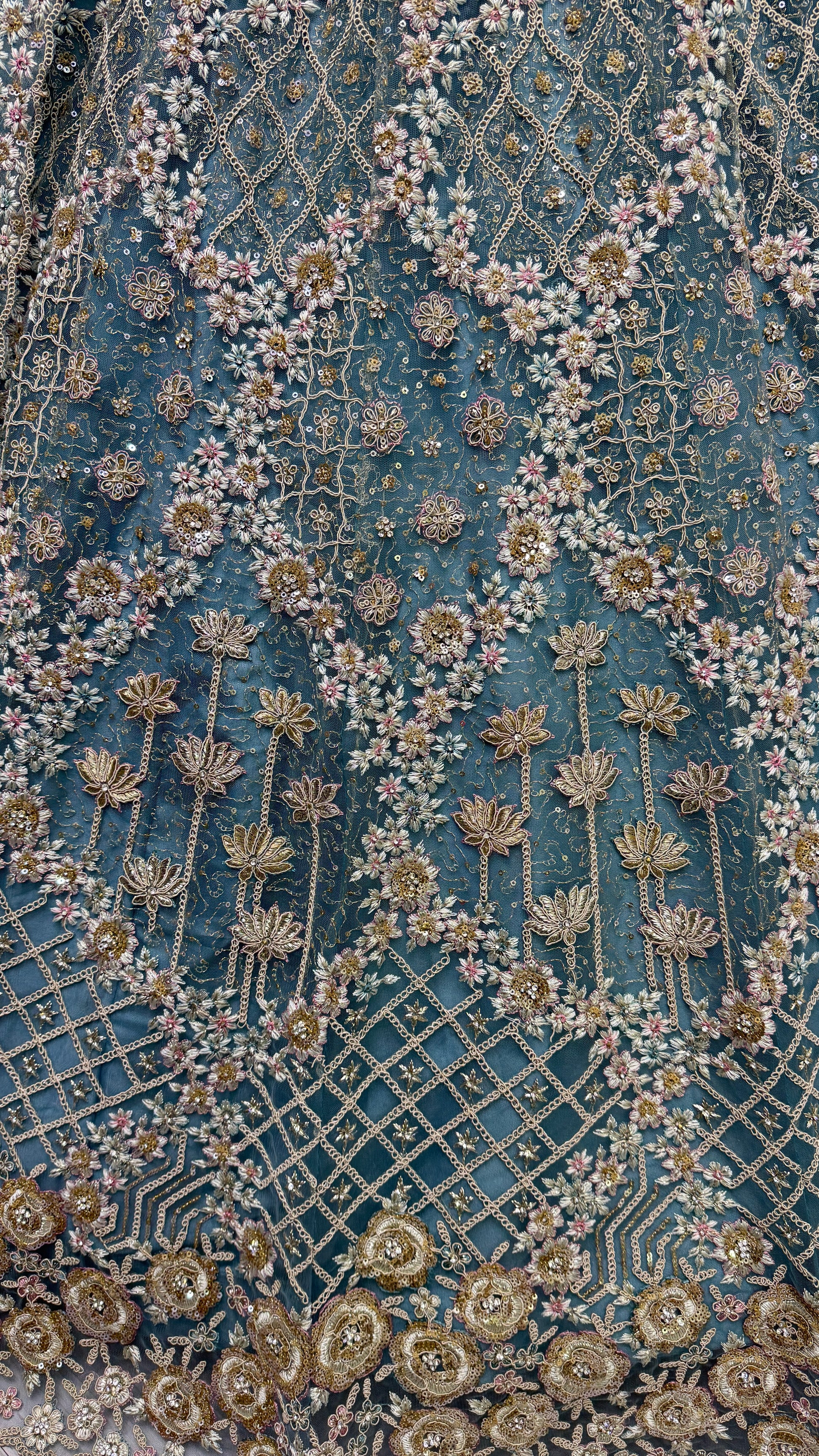fascinating Blue Thread Work Net Designer Lehenga Choli With Dupatta