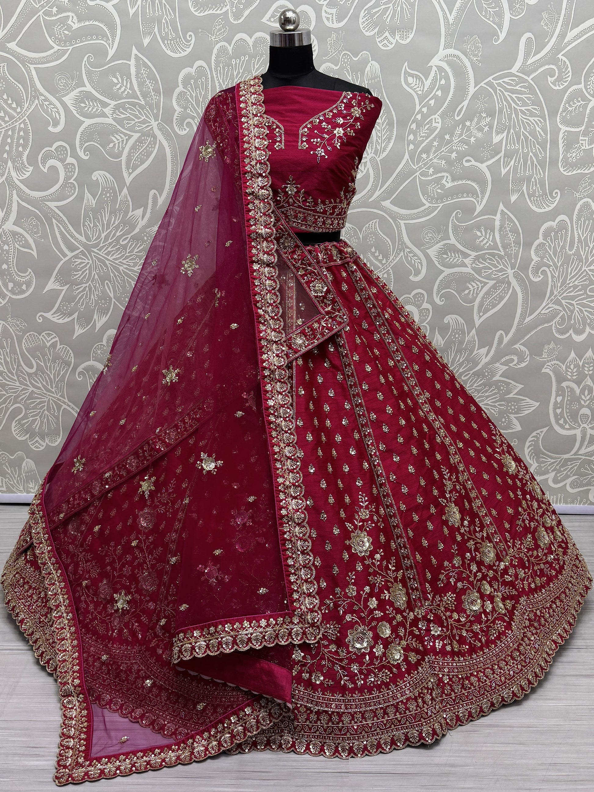Adorable Pink Hand Work Silk Bridal Lehenga Choli With Double Dupatta