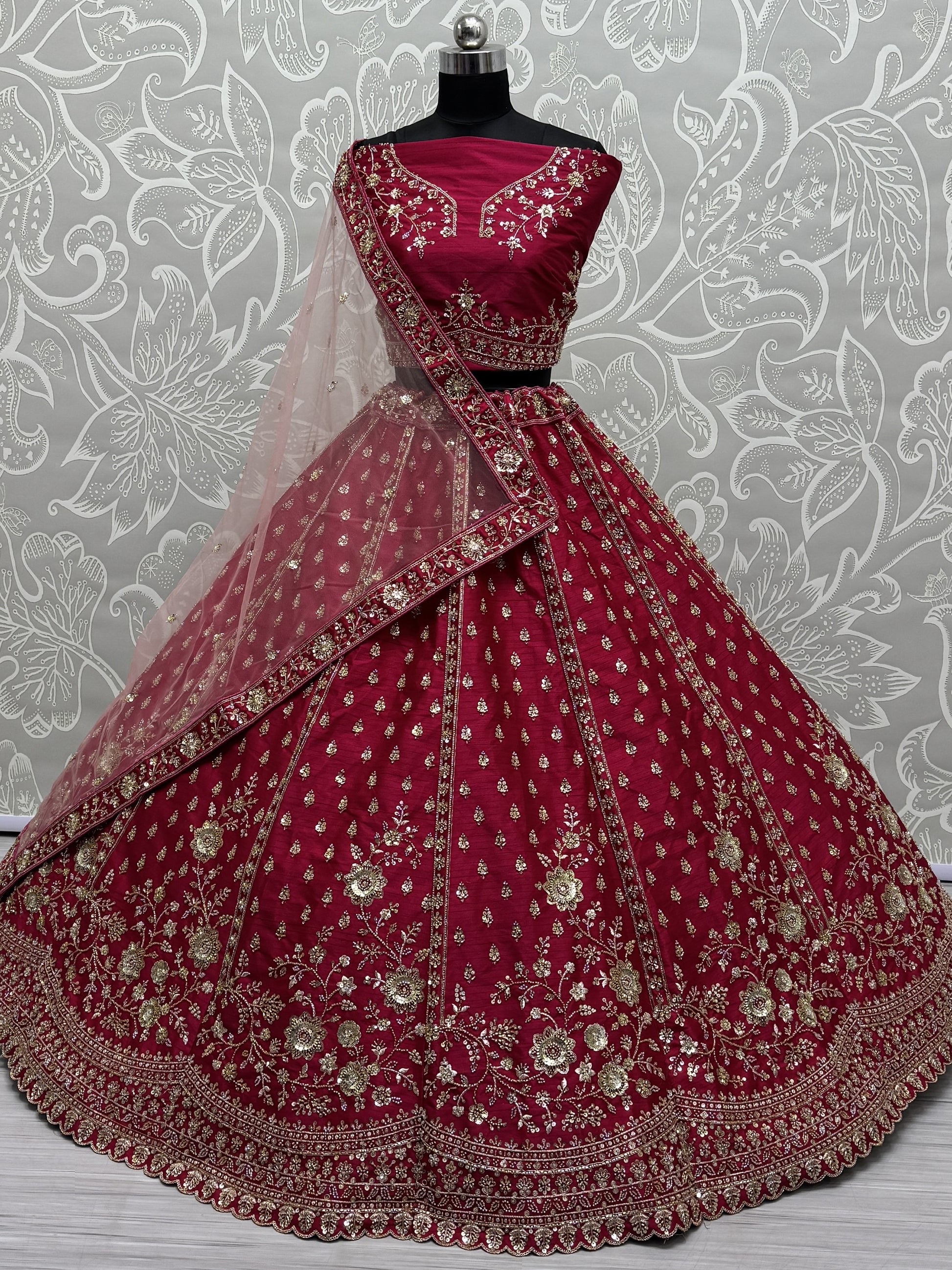 Adorable Pink Hand Work Silk Bridal Lehenga Choli With Double Dupatta