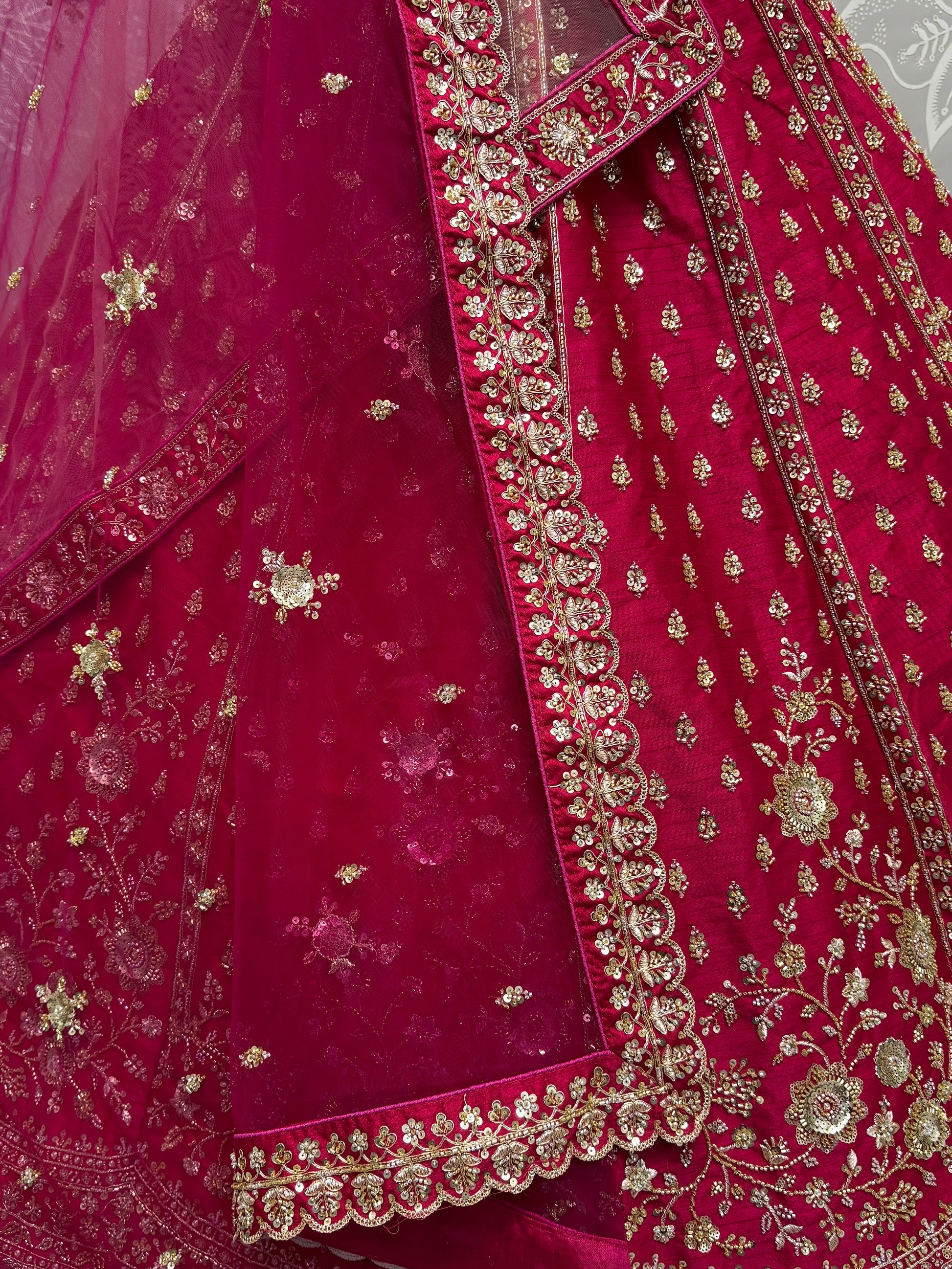 Adorable Pink Hand Work Silk Bridal Lehenga Choli With Double Dupatta
