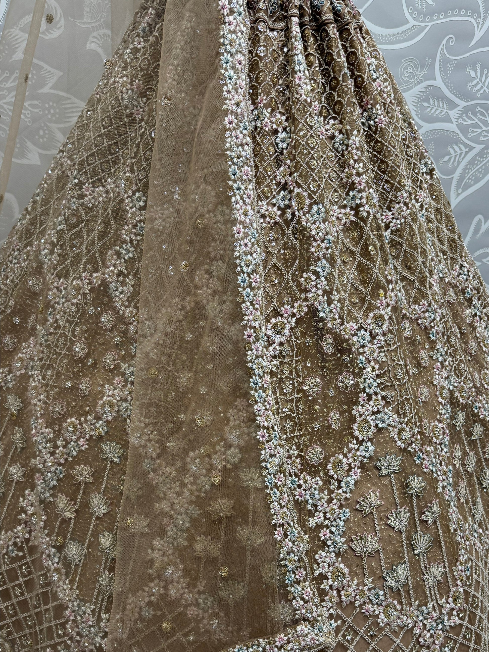 Amazing Golden Zirkon Work Net Engagement Wear Lehenga Choli