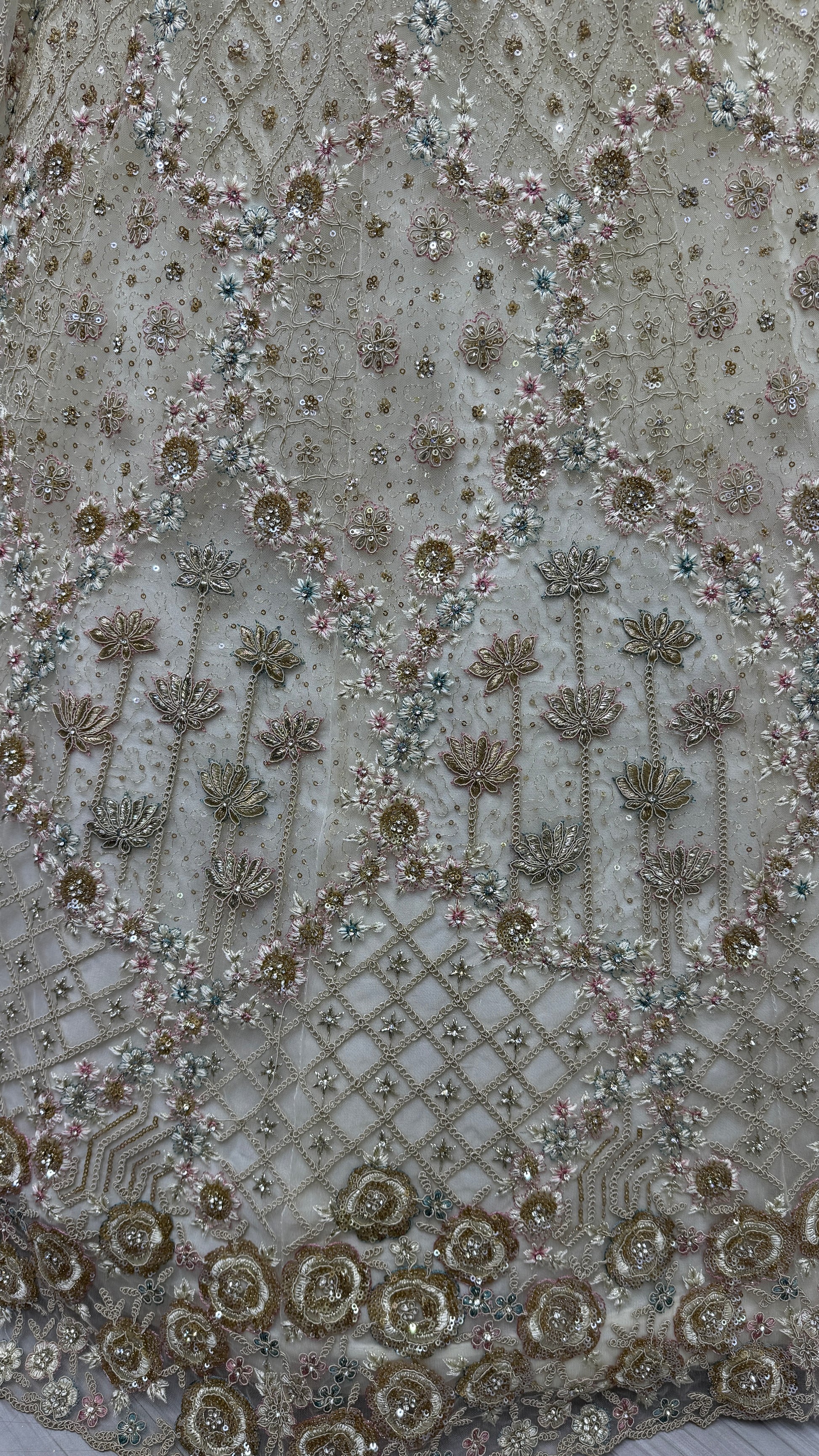 Wonderful Off-White Zirkon Work Net Bridesmaid Lehenga Choli With Dupatta