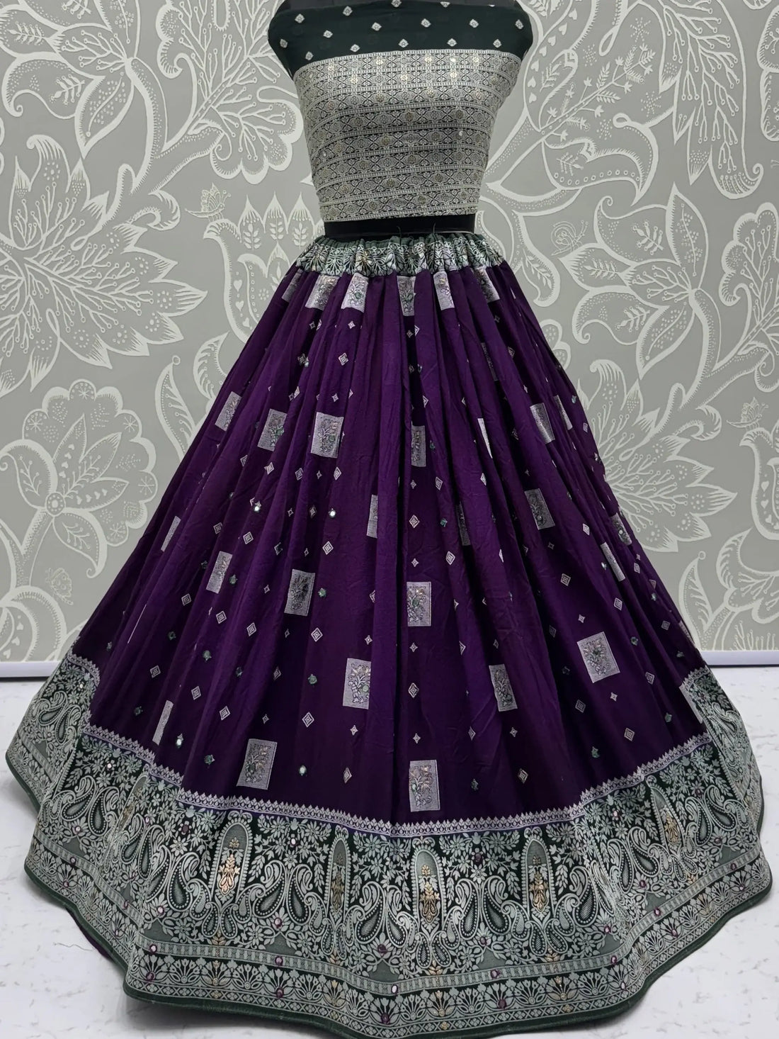 Superb Purple Zari Weaving Georgette Evening Wear Lehenga With Blouse
