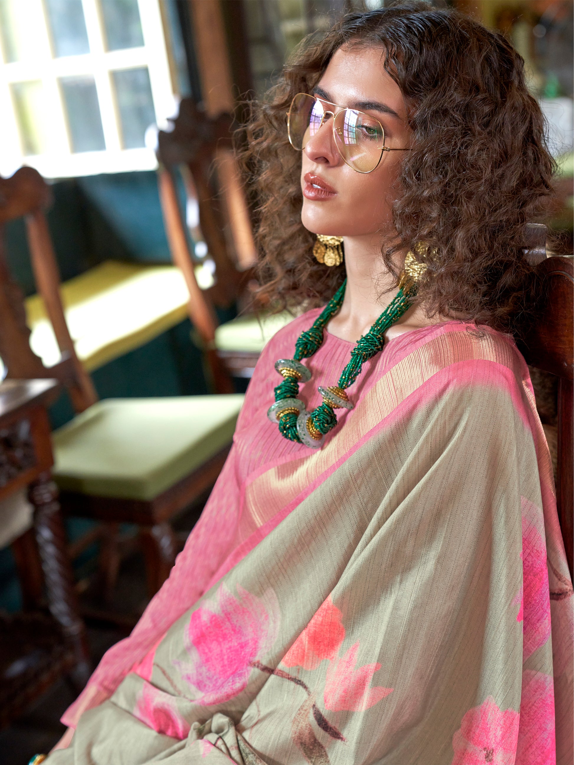 Wonderful Cream Printed Banarasi Silk Traditional Saree With Blouse