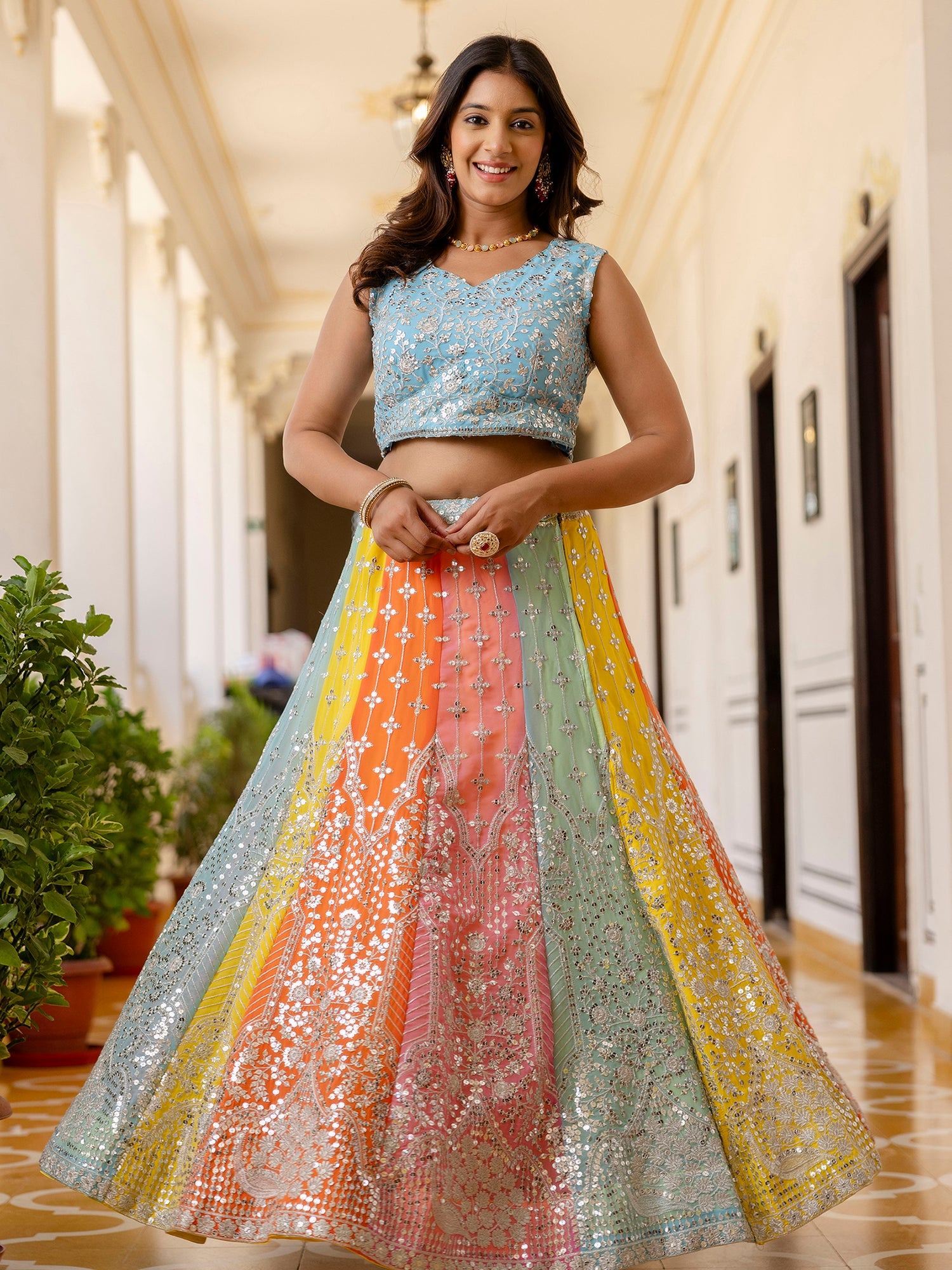 Charming Georgette Multi-Color Party Wear Embroidered Lehenga Choli