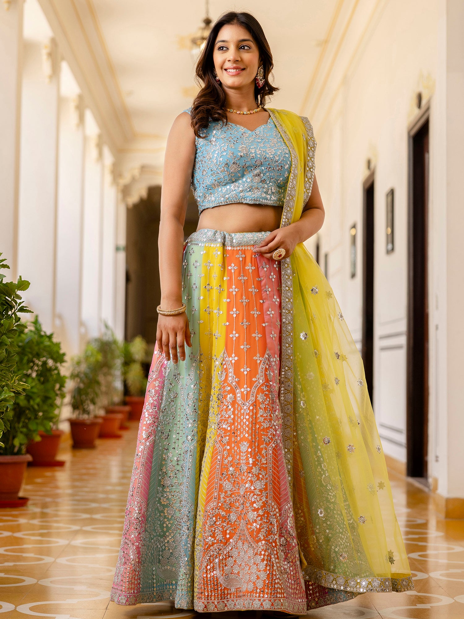 Charming Georgette Multi-Color Party Wear Embroidered Lehenga Choli