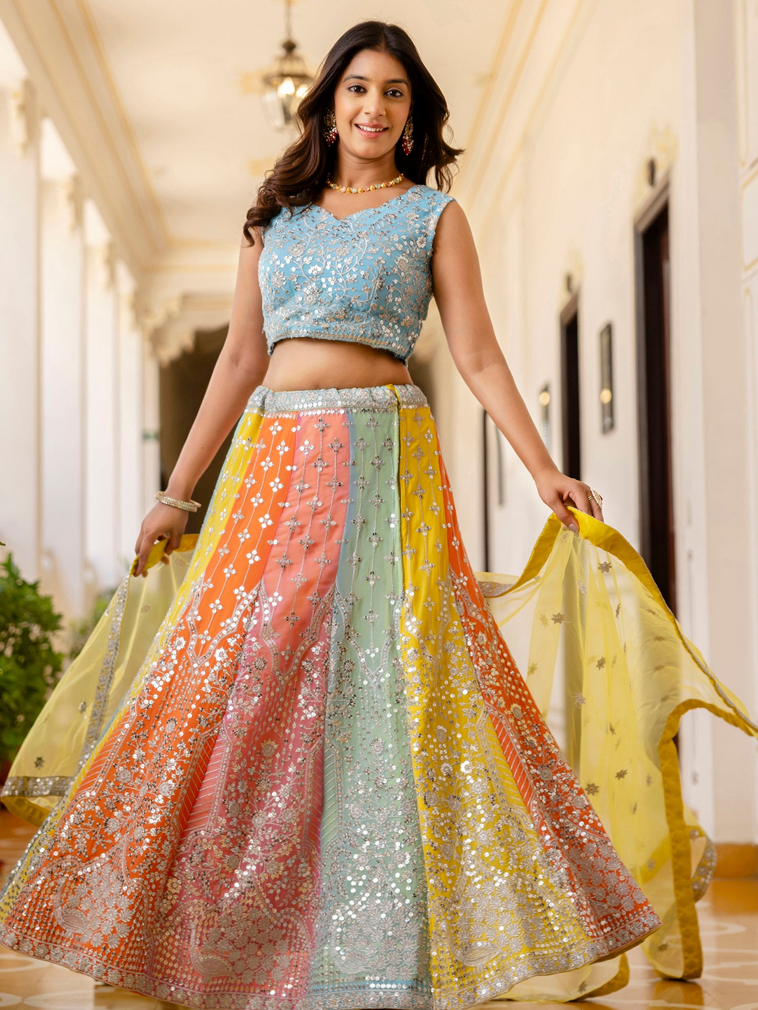 Charming Georgette Multi-Color Party Wear Embroidered Lehenga Choli