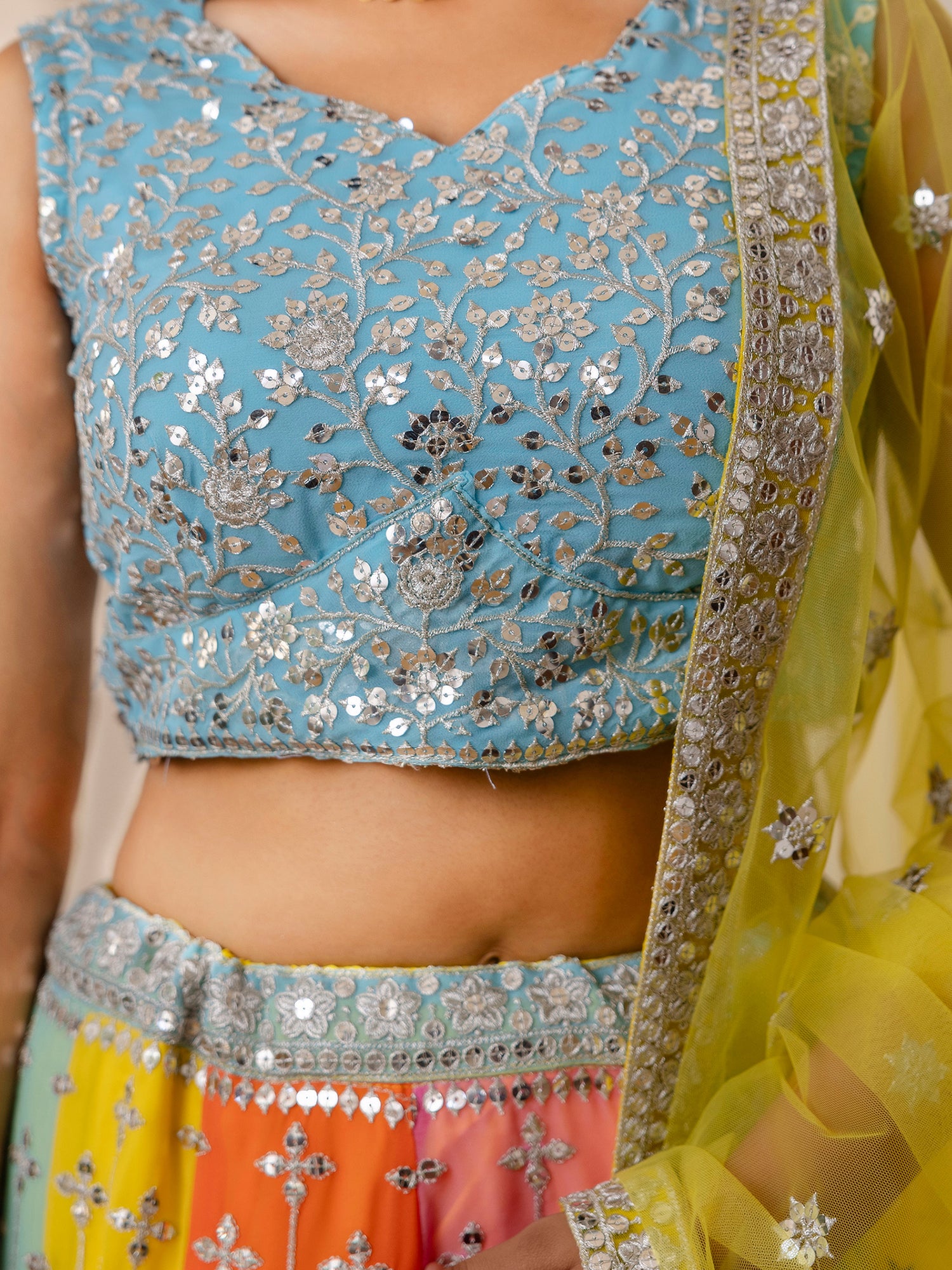 Charming Georgette Multi-Color Party Wear Embroidered Lehenga Choli