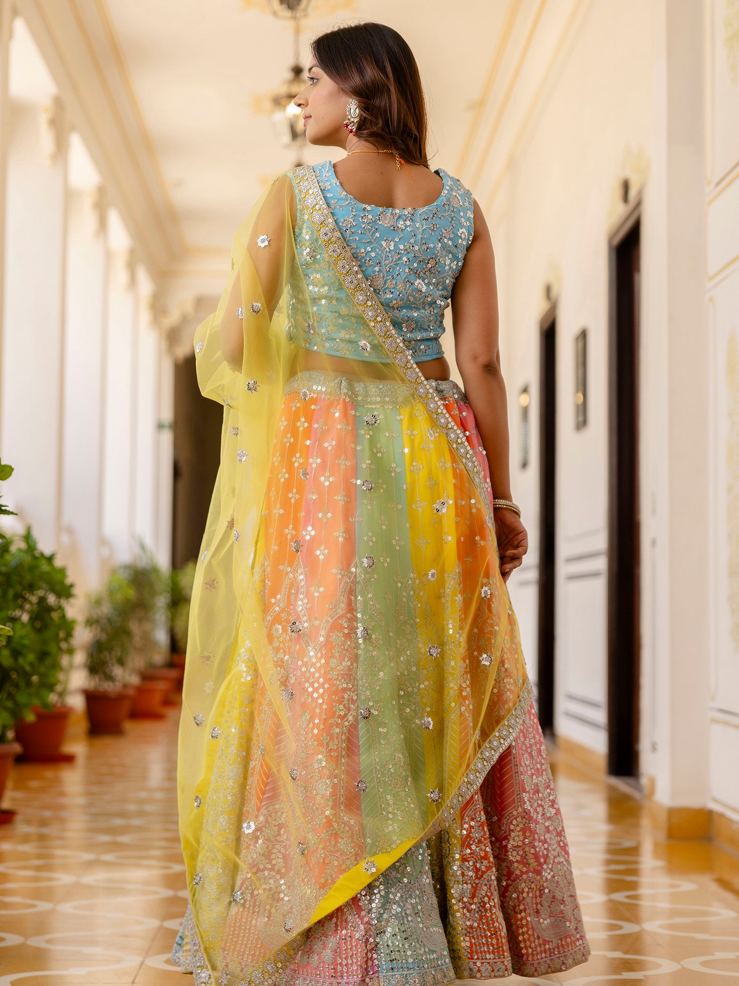 Charming Georgette Multi-Color Party Wear Embroidered Lehenga Choli