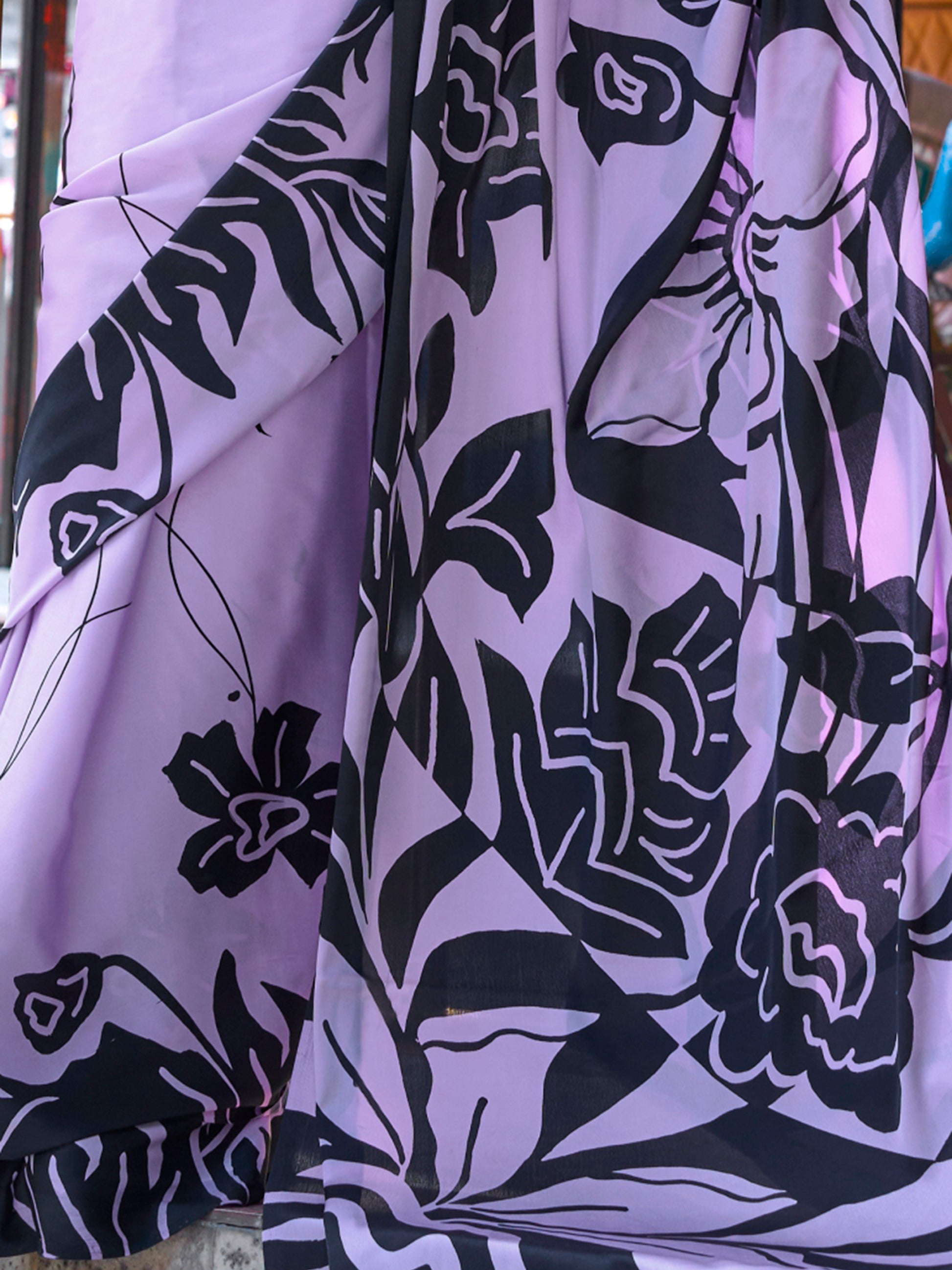 Awesome Baby Pink Printed Satin Event Wear Saree With Blouse