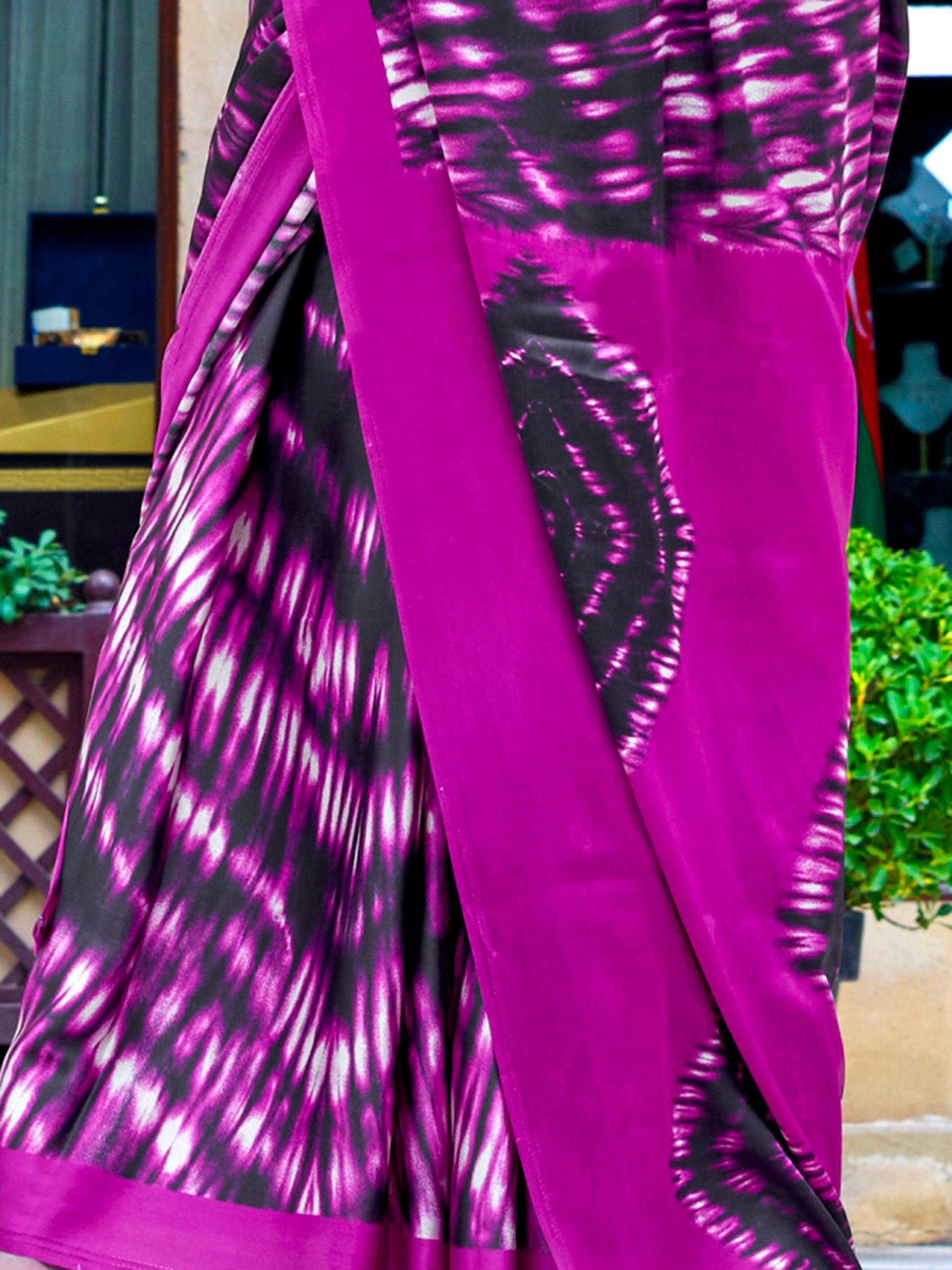 Marvelous Purple Printed Satin Party Wear Saree With Blouse