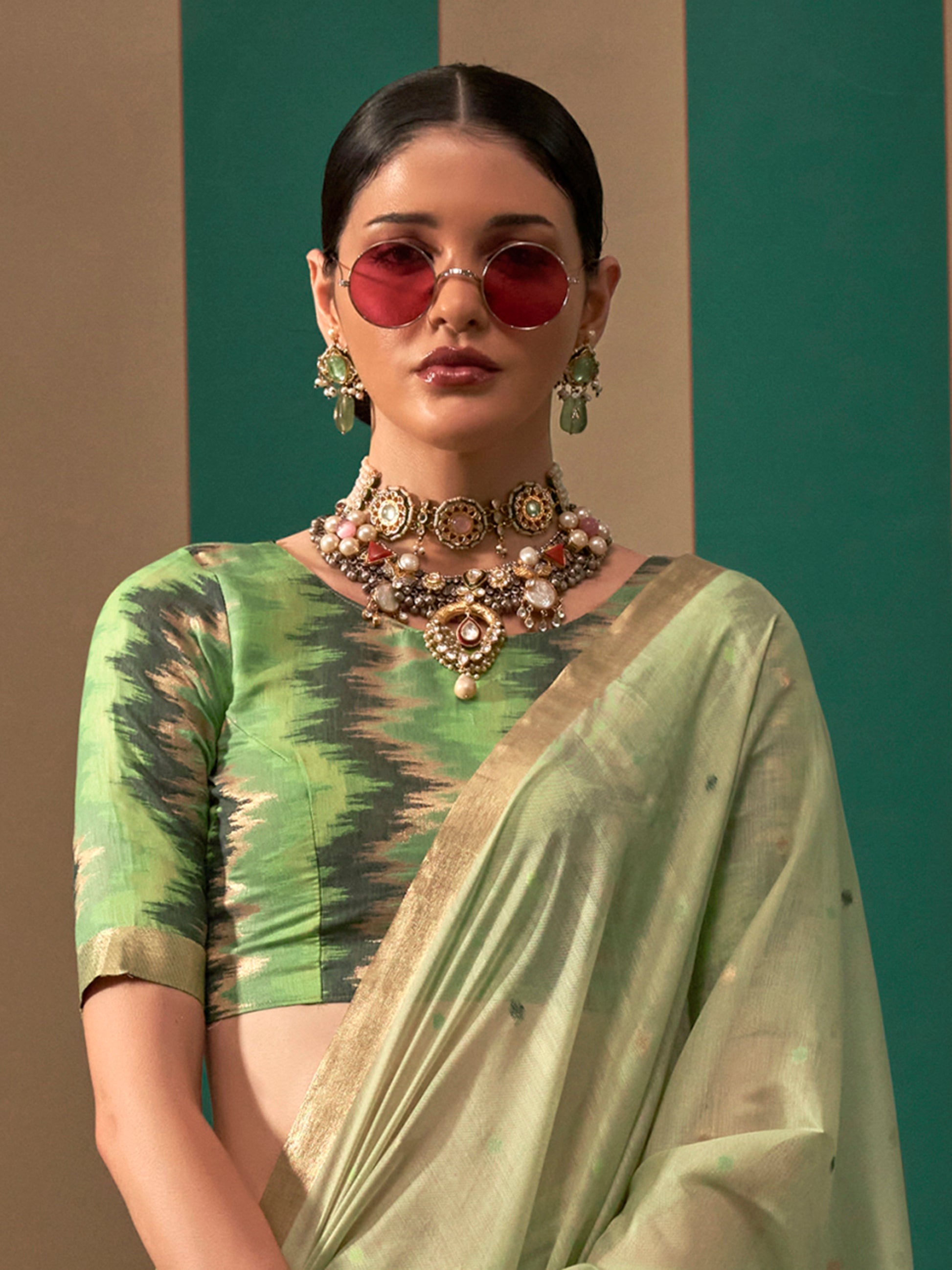 Captivating Pista Green Zari Weaving Silk Festival Wear Saree With Blouse