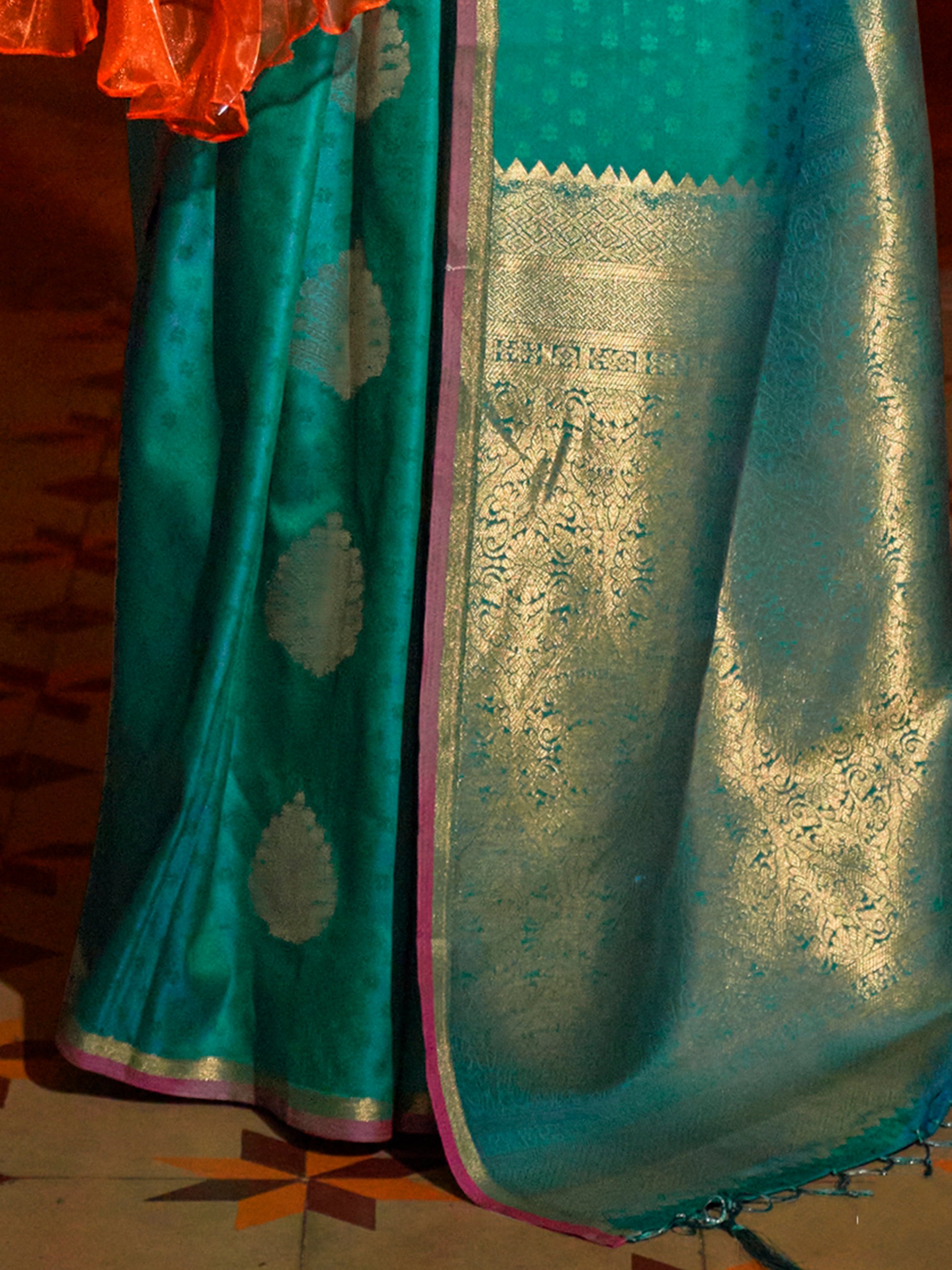 Gorgeous Teal Green Weaving Silk Festival Wear Saree With Blouse