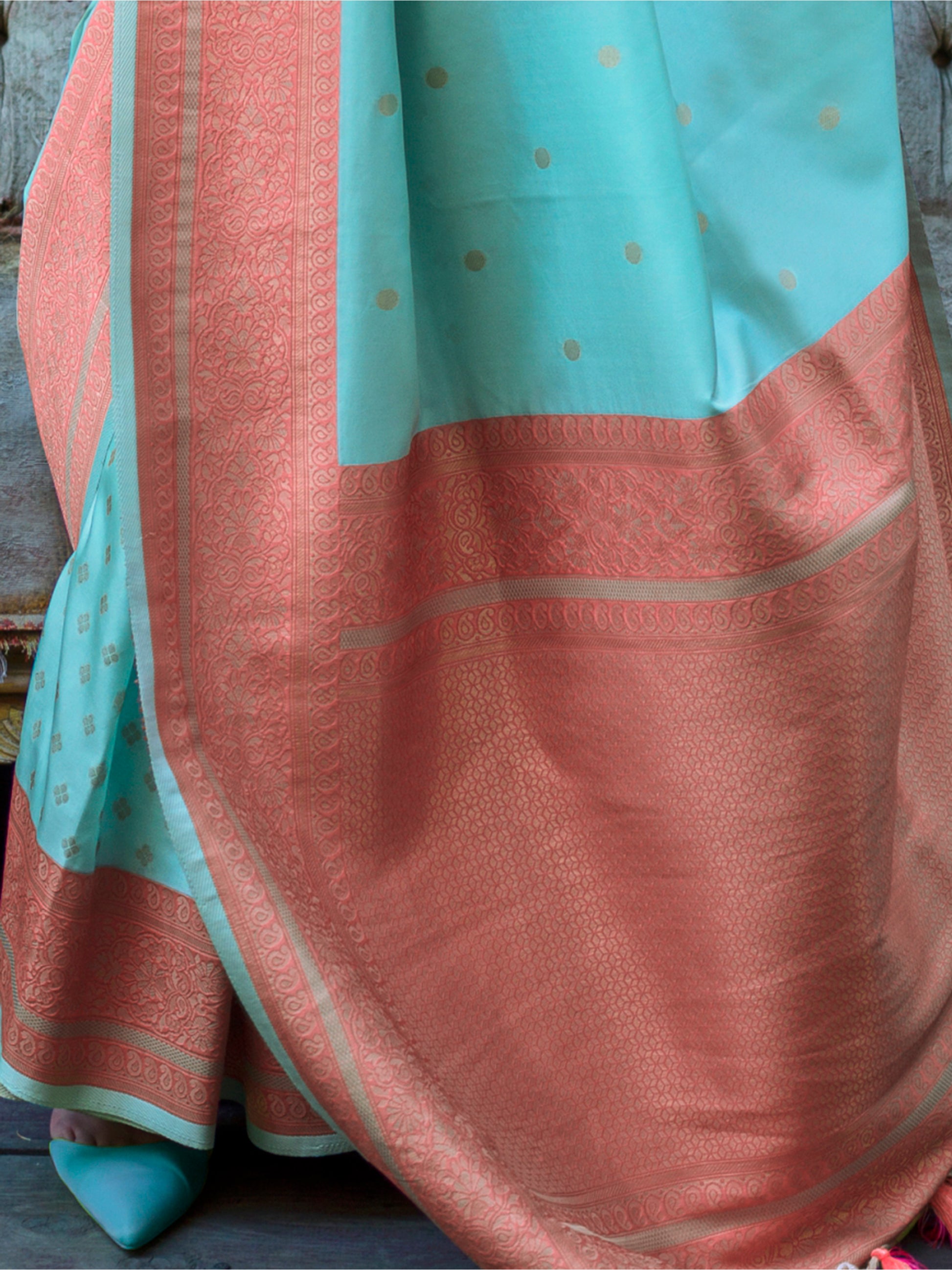 Attractive Sky Blue Zari Weaving Silk Event Wear Saree With Blouse