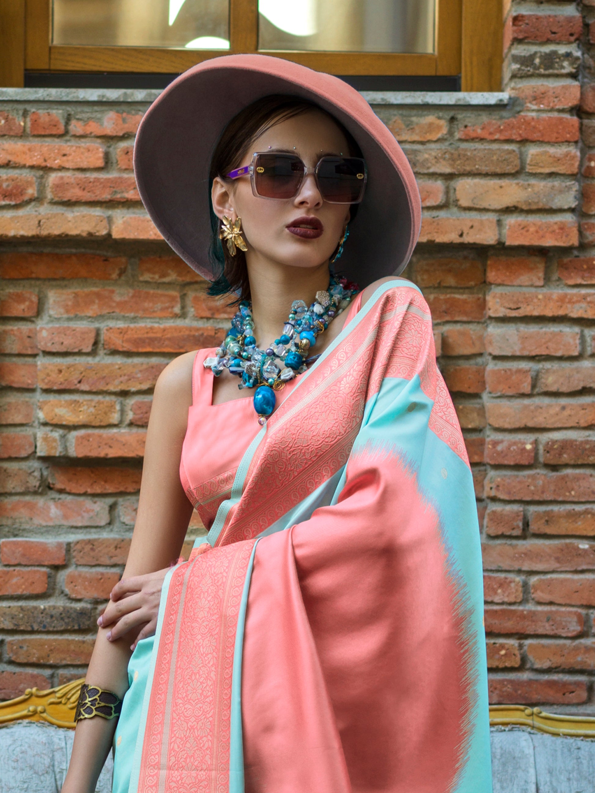 Attractive Sky Blue Zari Weaving Silk Event Wear Saree With Blouse