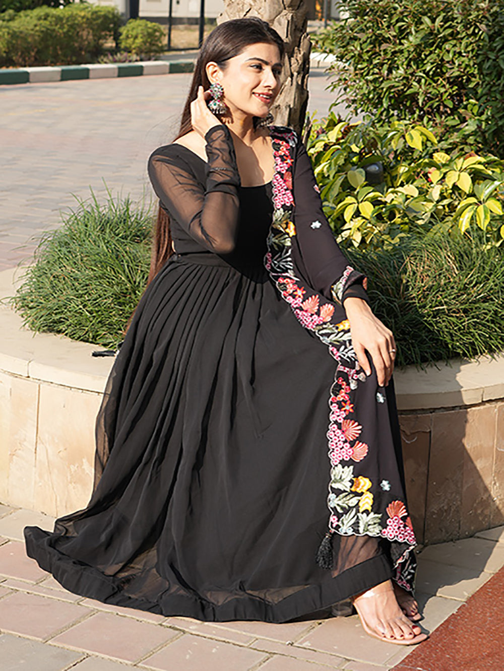 Beautiful Black Georgette Event Wear Anarkali Suit With Dupatta