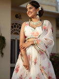 Elegant Designer White Printed Organza Lehenga Choli For Women