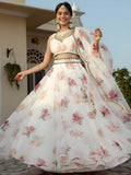 Elegant Designer White Printed Organza Lehenga Choli For Women