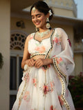 Elegant Designer White Printed Organza Lehenga Choli For Women