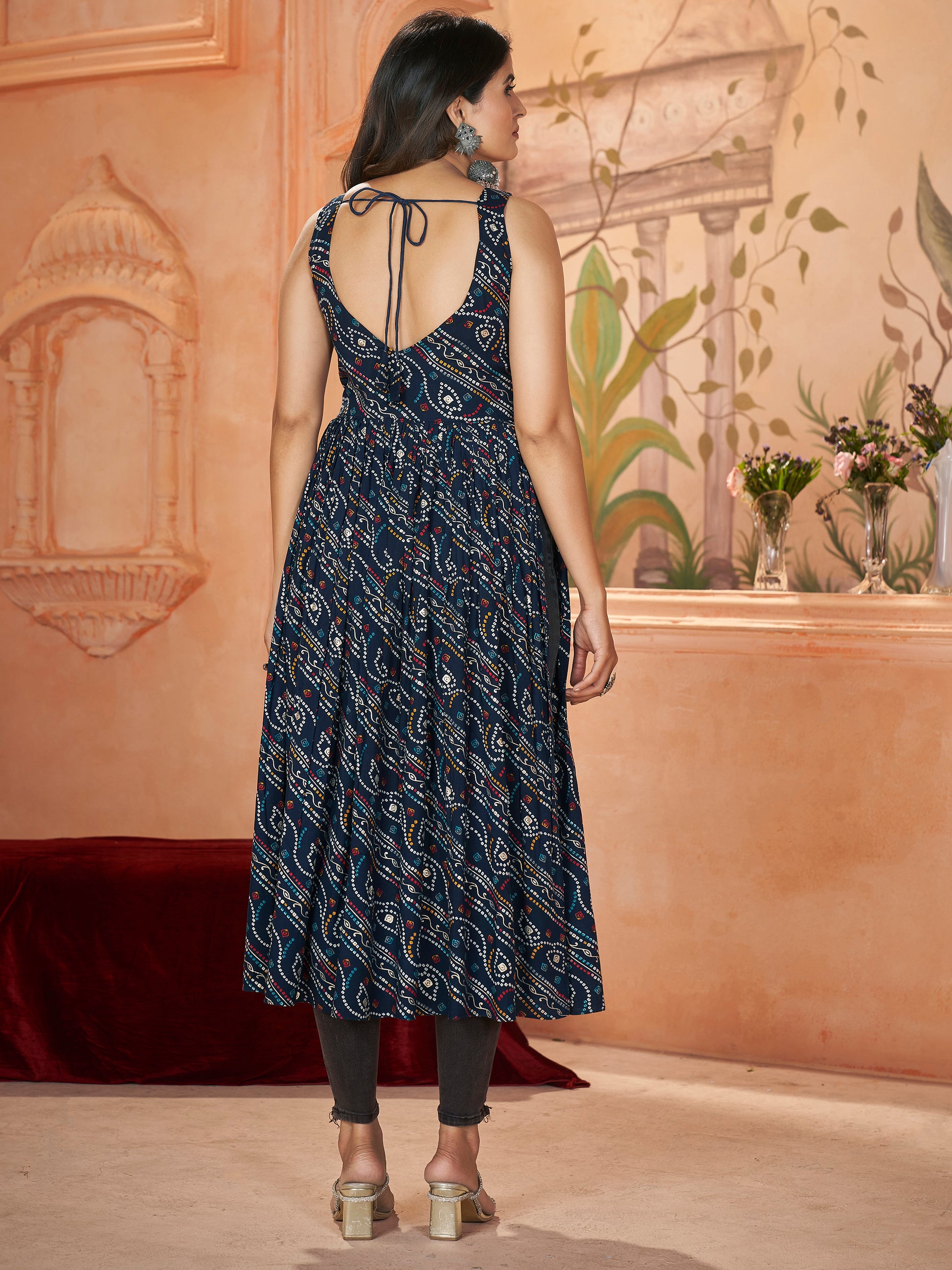 Marvelous Navy Blue Embroidered Rayon Navratri Wear Kurti