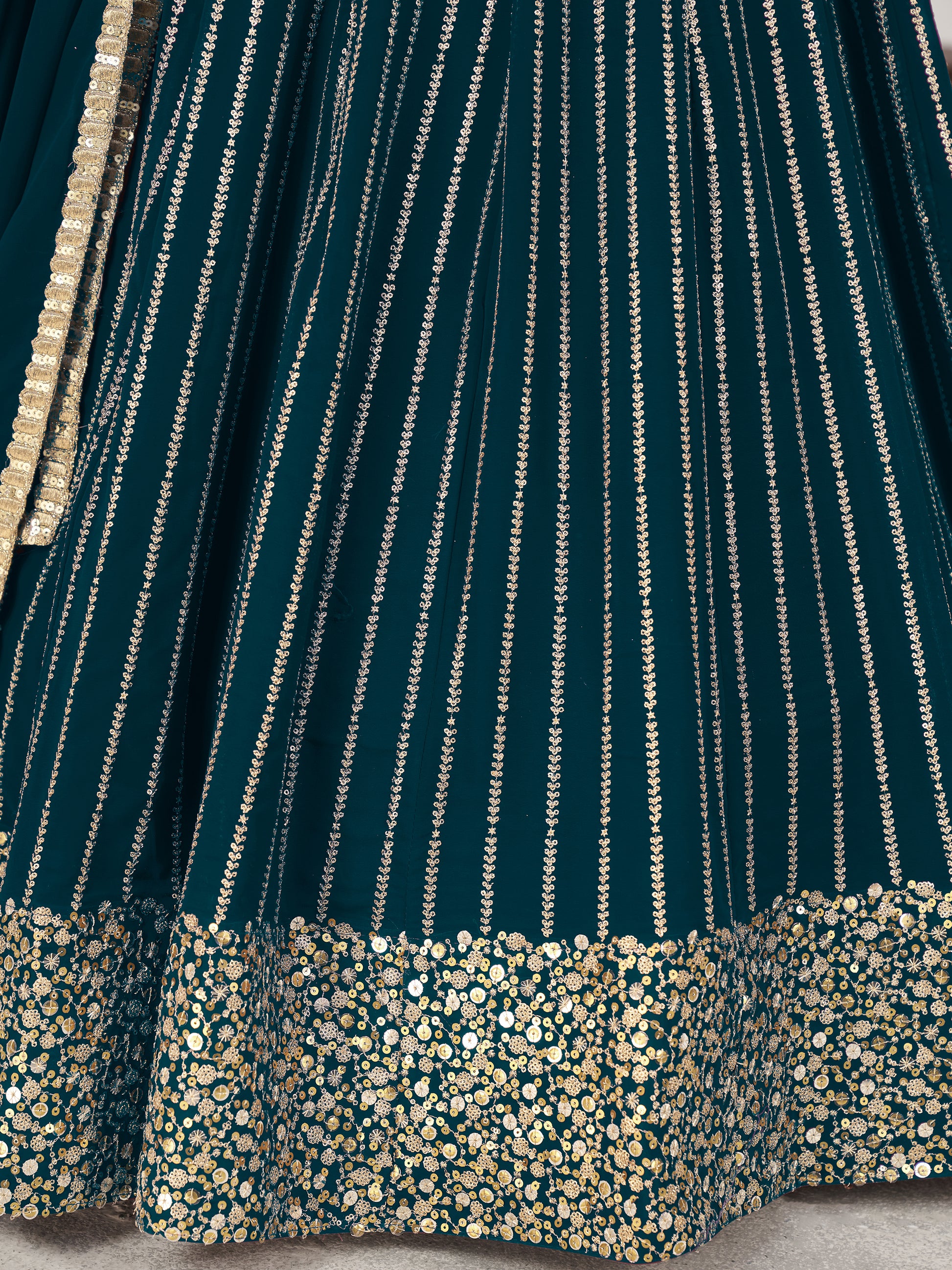 Amazing Teal Green Sequins Georgette Engagement Wear Lehenga Choli
