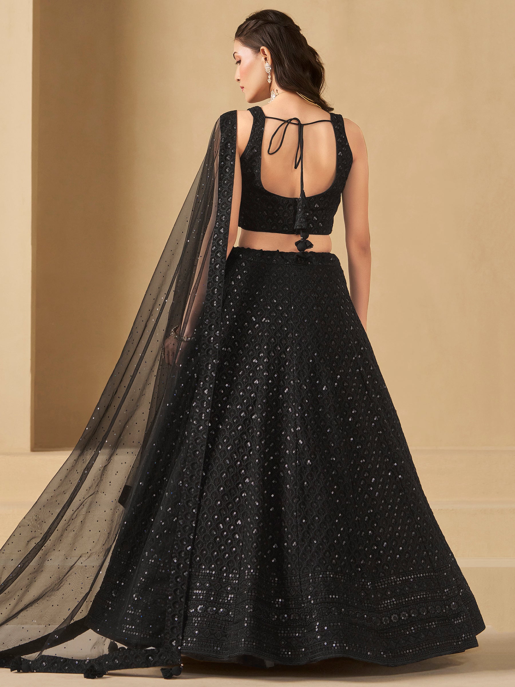 Wonderful Black Sequins Georgette Reception Wear Lehenga Choli