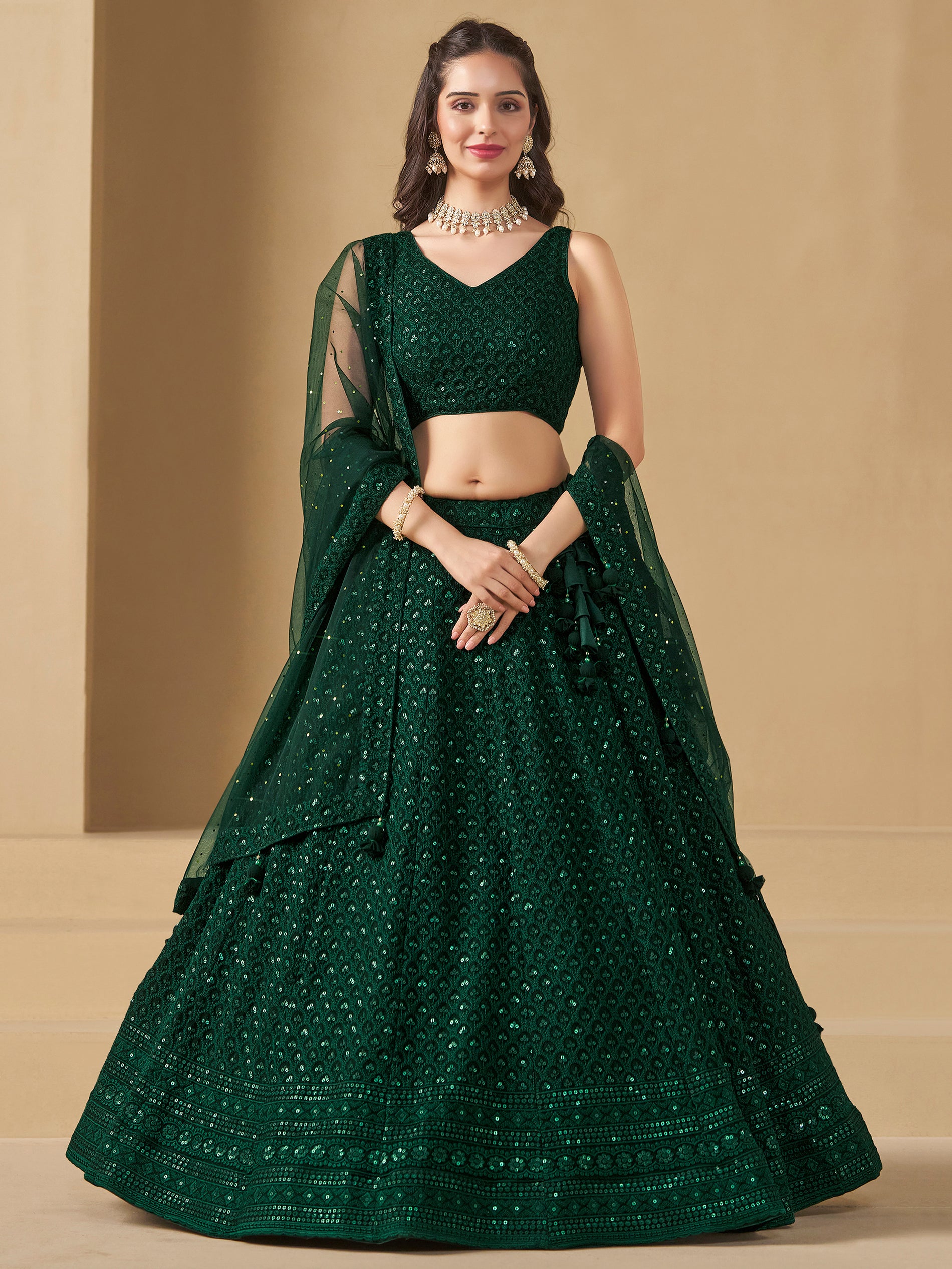 Awesome Green Sequins Georgette Festival Wear Lehenga Choli