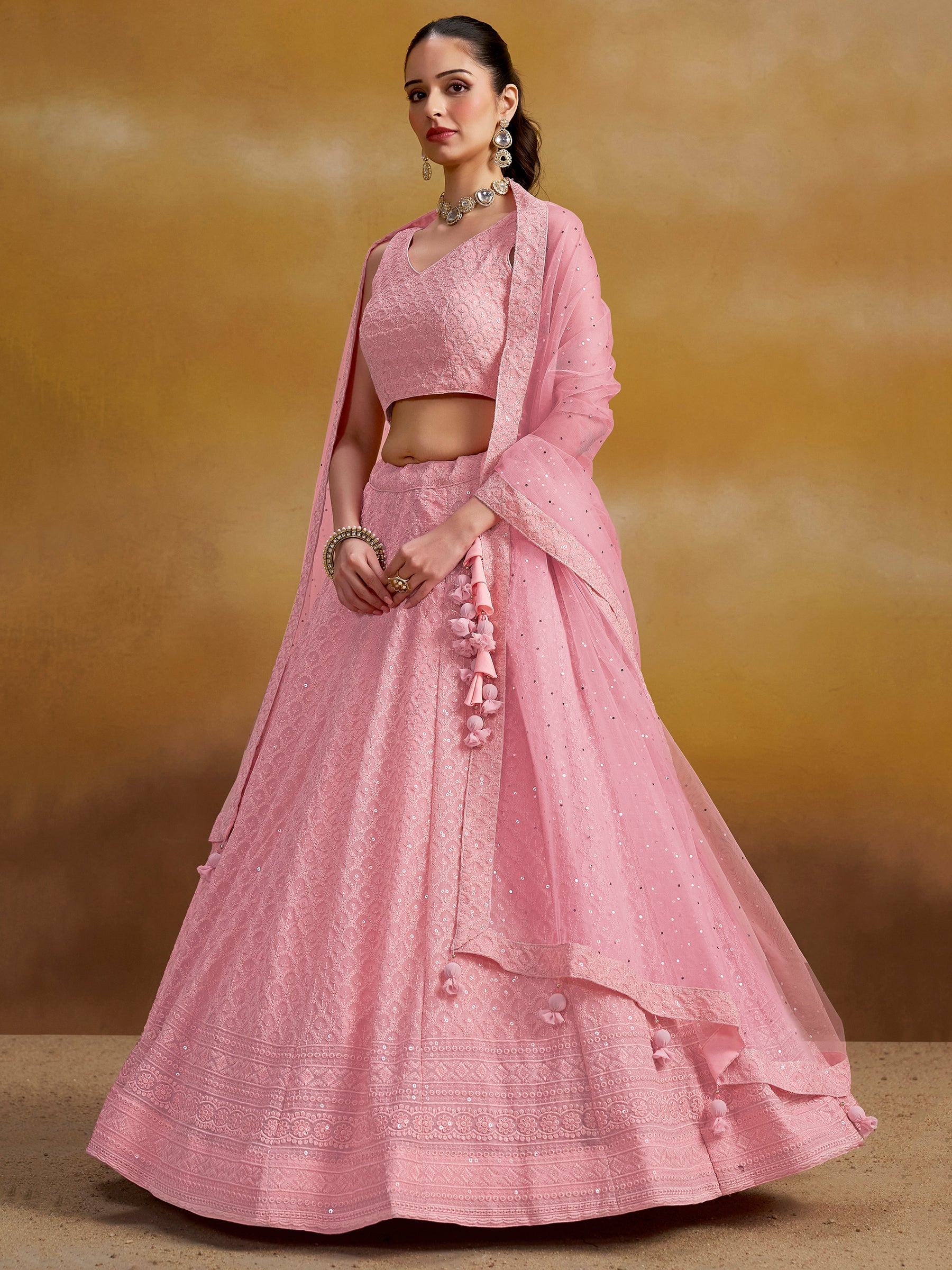 Precious Pink Sequins Georgette Festival Wear Lehenga Choli