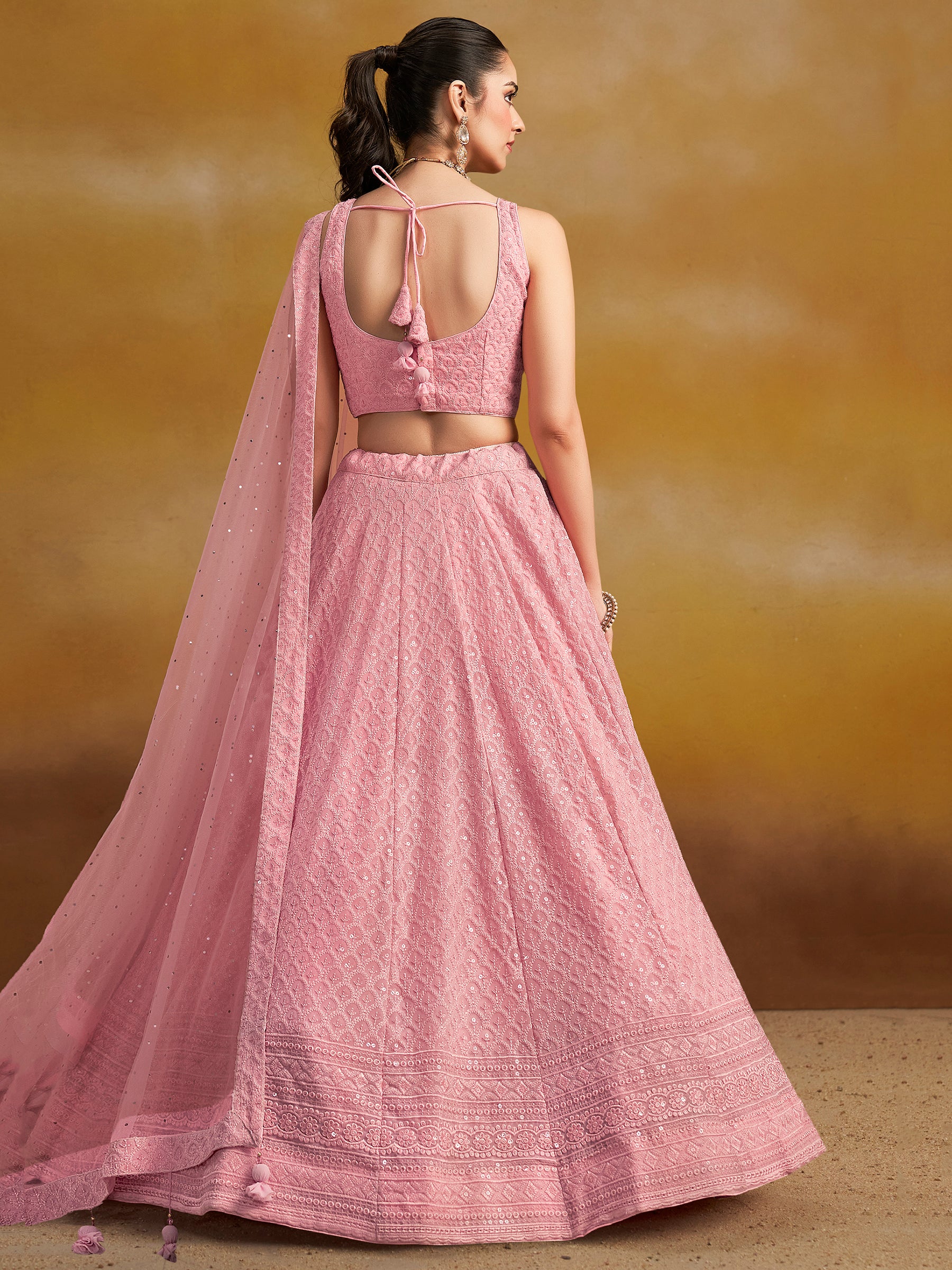 Precious Pink Sequins Georgette Festival Wear Lehenga Choli