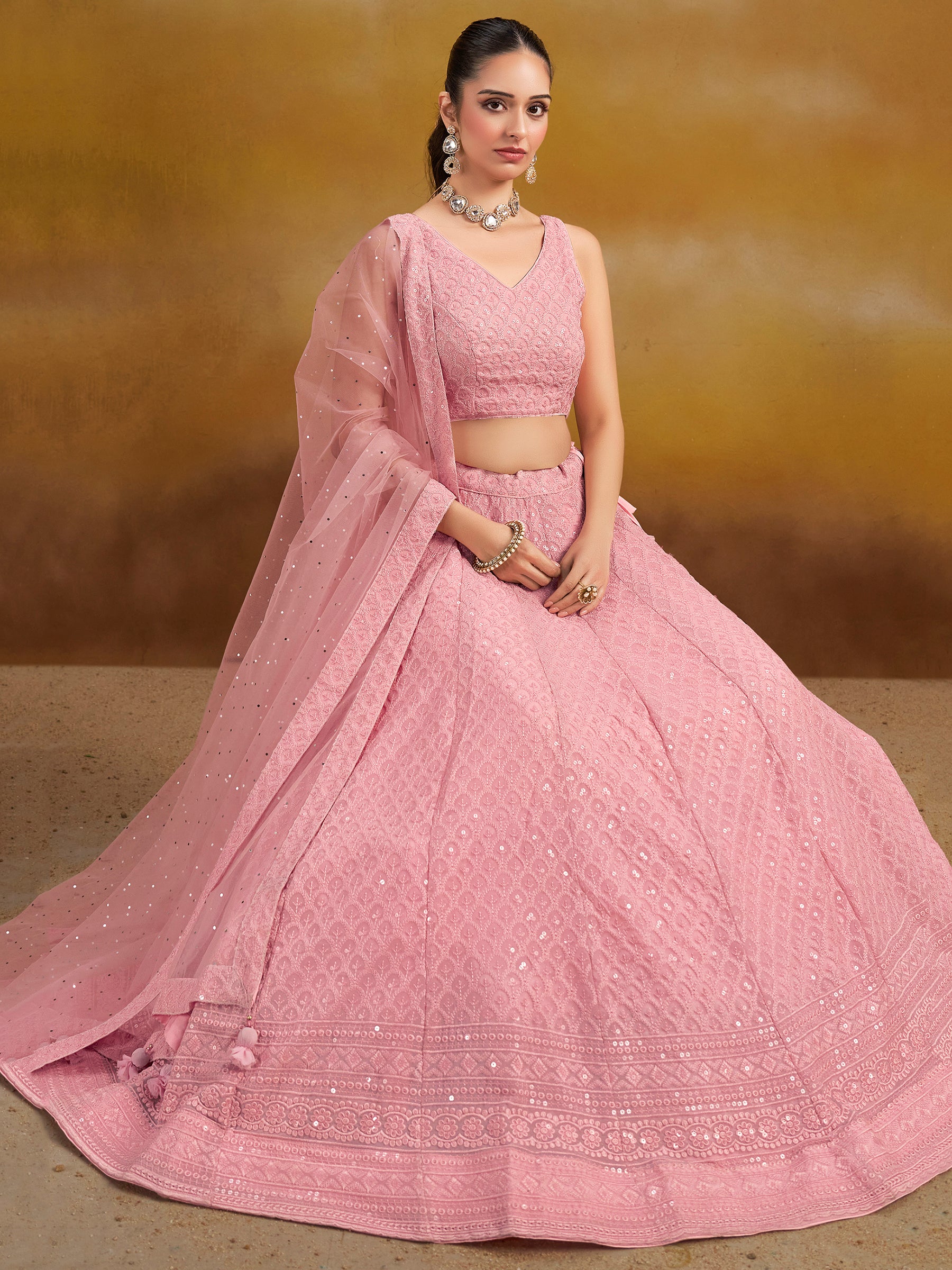 Precious Pink Sequins Georgette Festival Wear Lehenga Choli