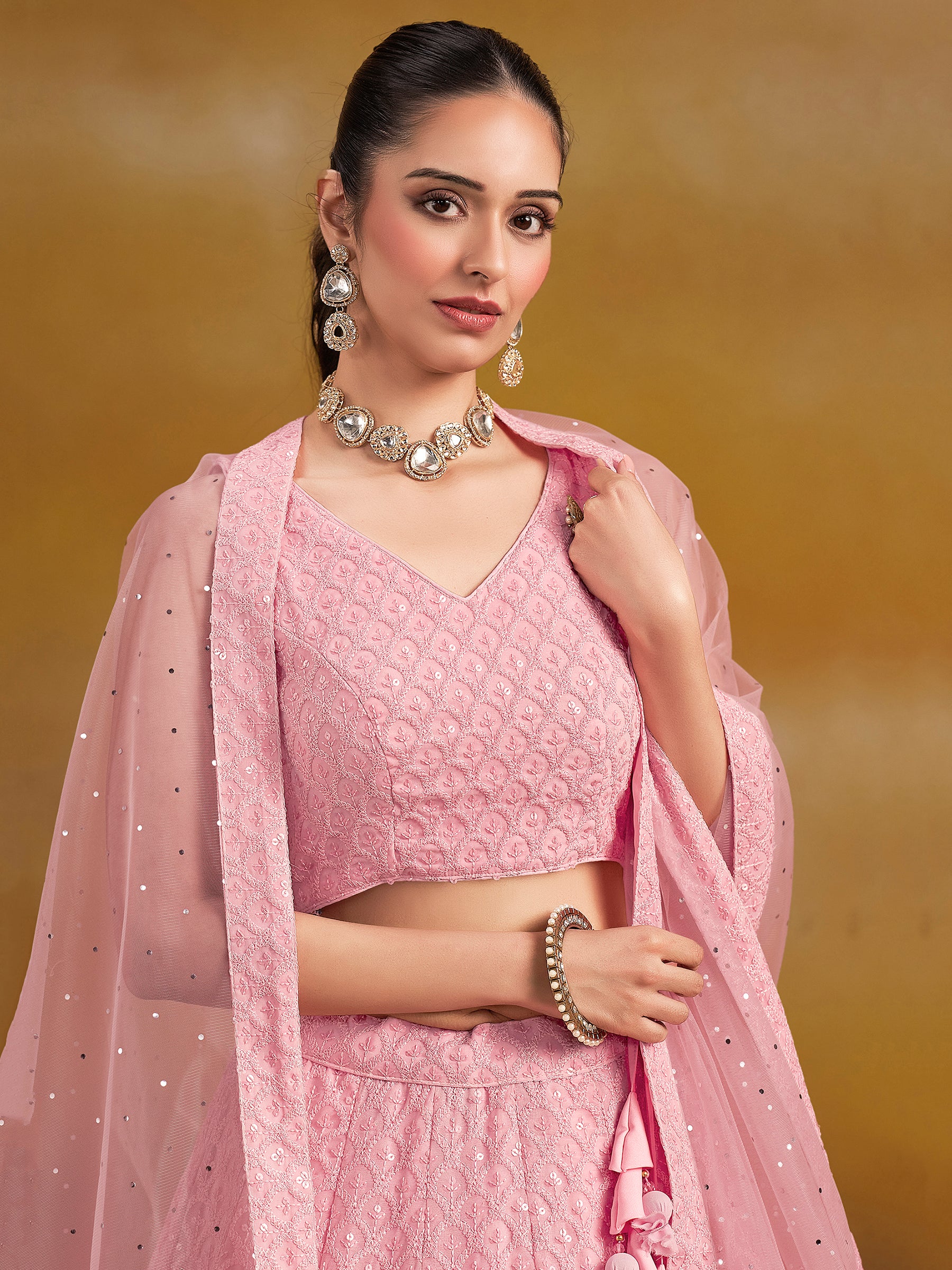 Precious Pink Sequins Georgette Festival Wear Lehenga Choli