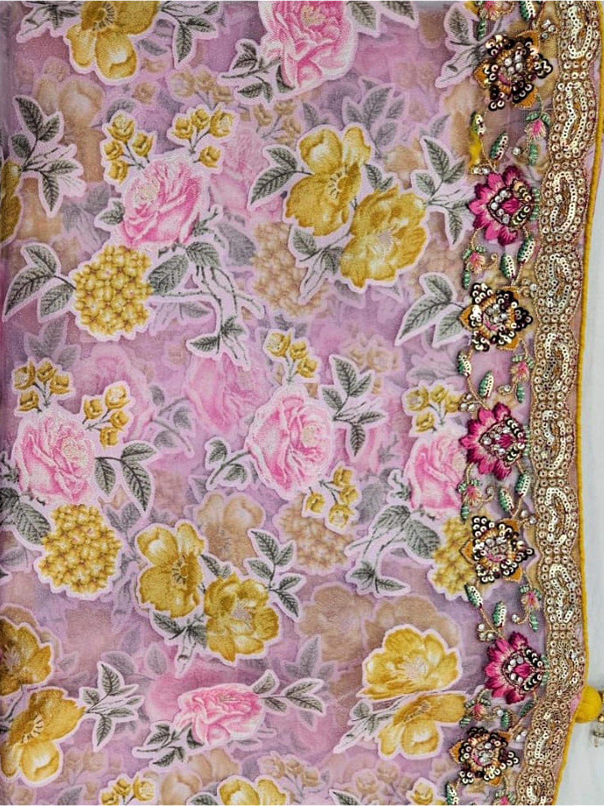 Beautiful Pink Lace Work Brasso Event Wear Saree With Blouse