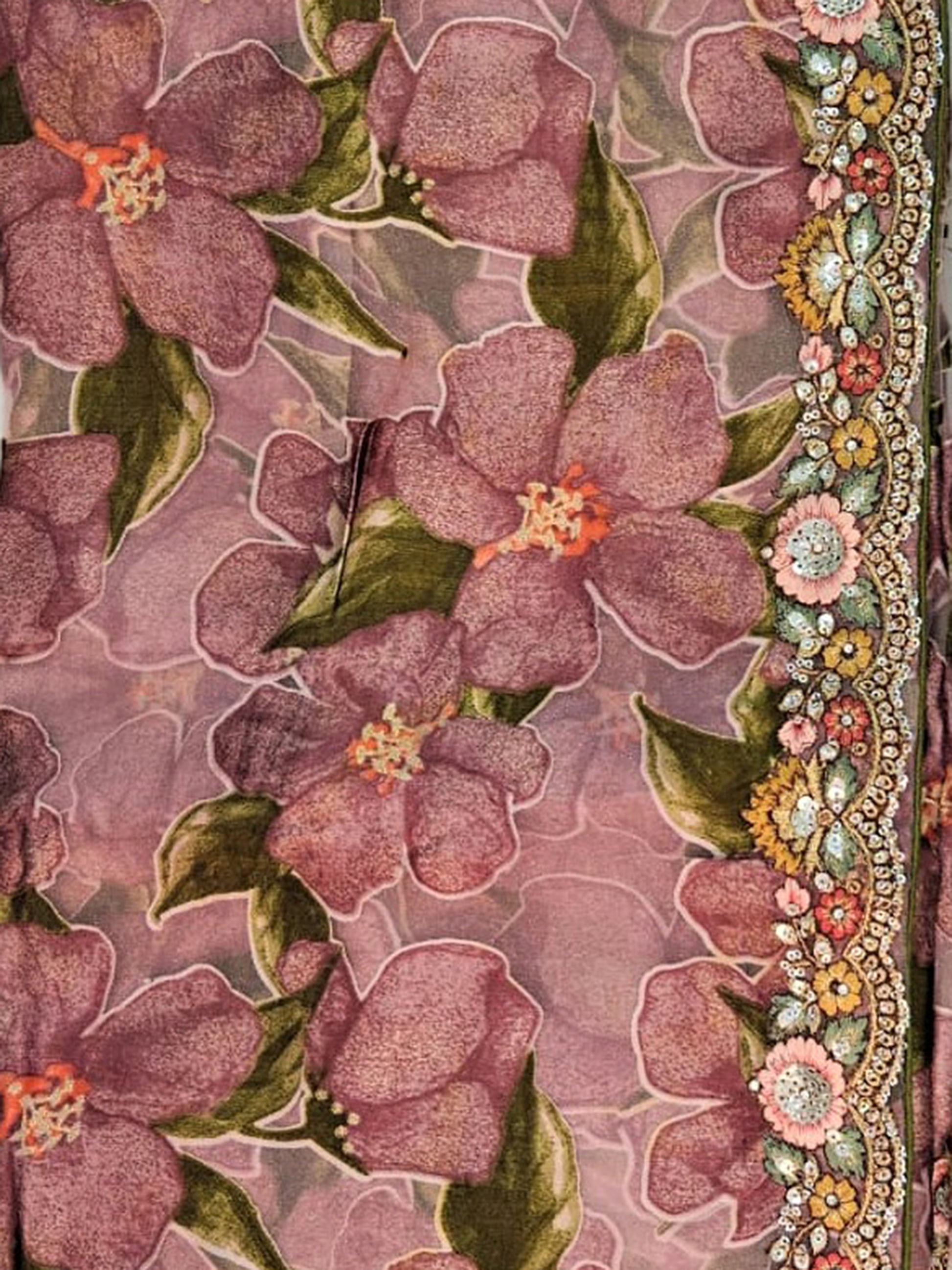 Gorgeous Mauve Lace Work Brasso Festival Wear Saree With Blouse