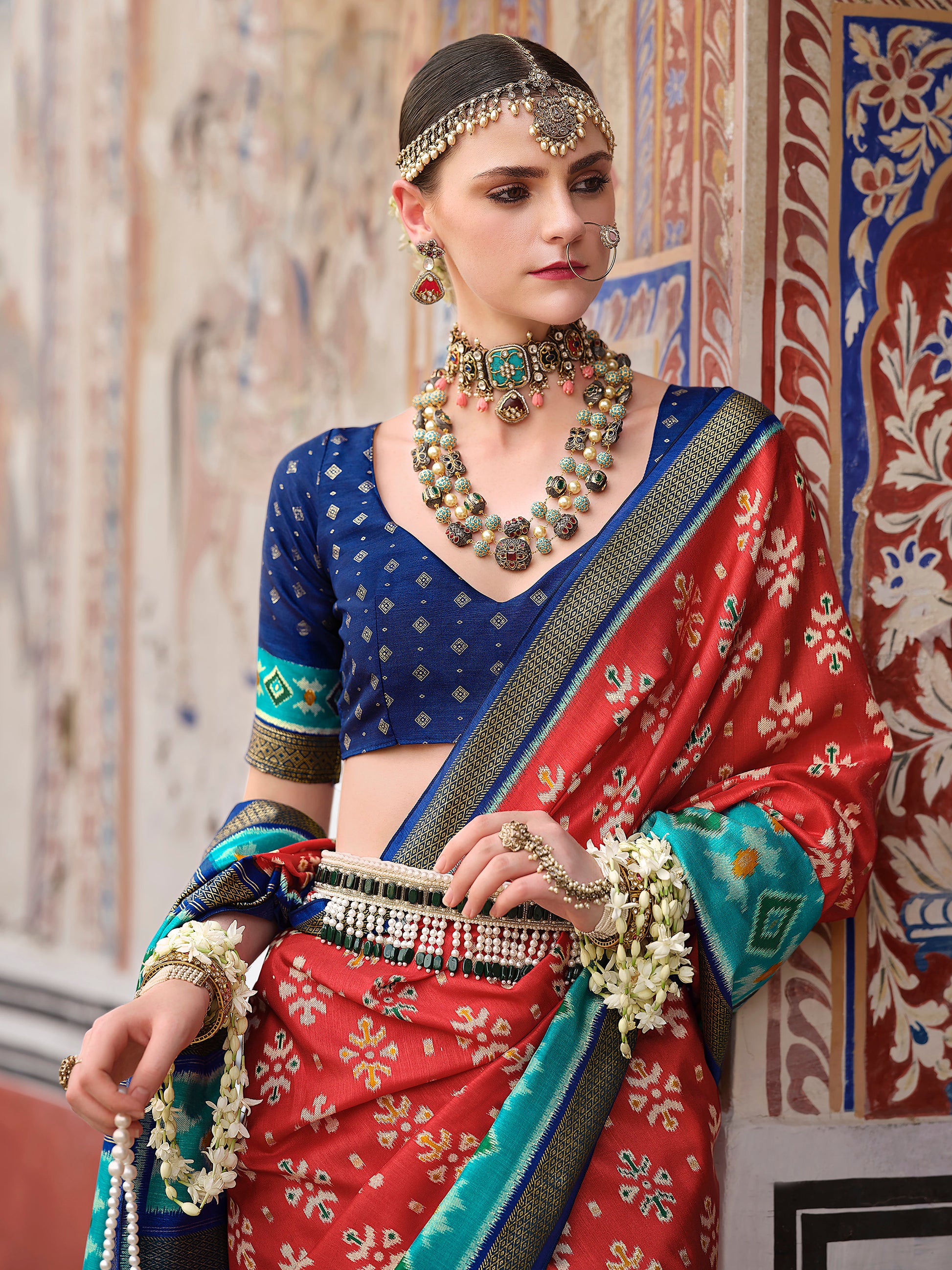 Marvelous Red Printed Silk Traditional Saree With Blouse